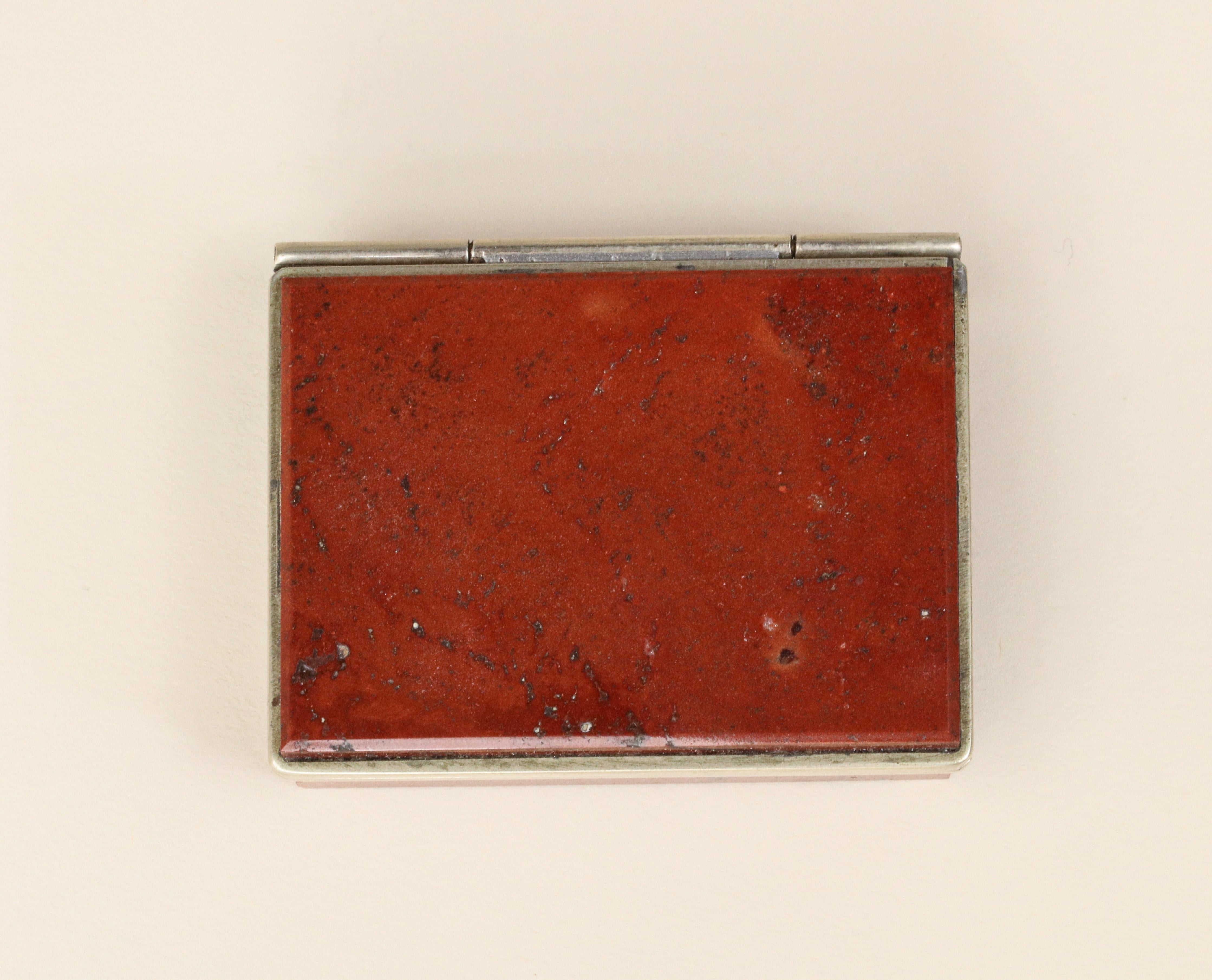 Art Deco Small Continental Red Agate and Silver Plate Hinged Box For Sale