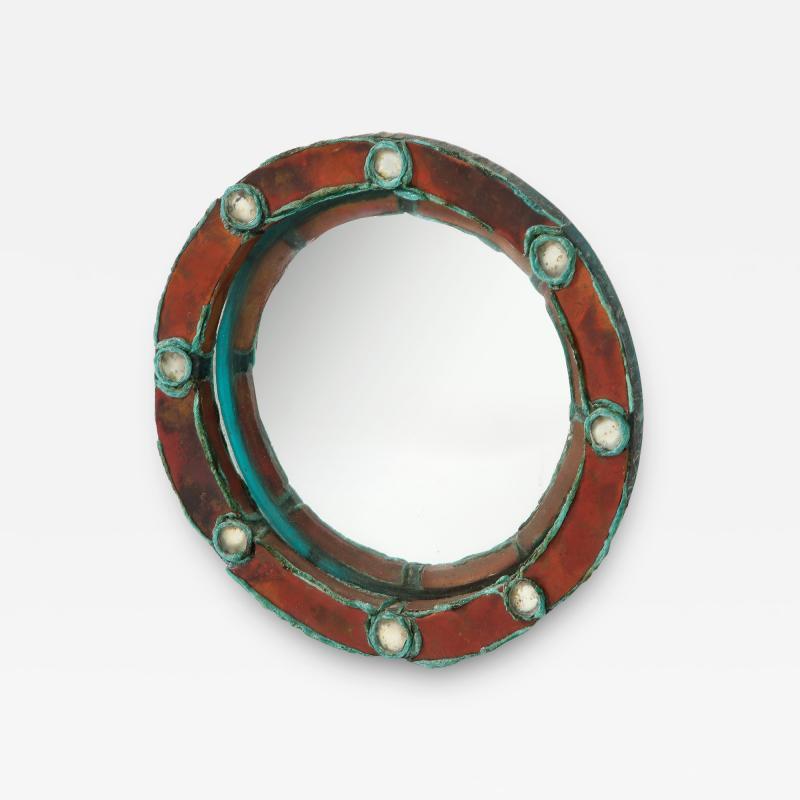 Modern Small Convex Copper Mirror in the Manner of Line Vautrin, c. 1960