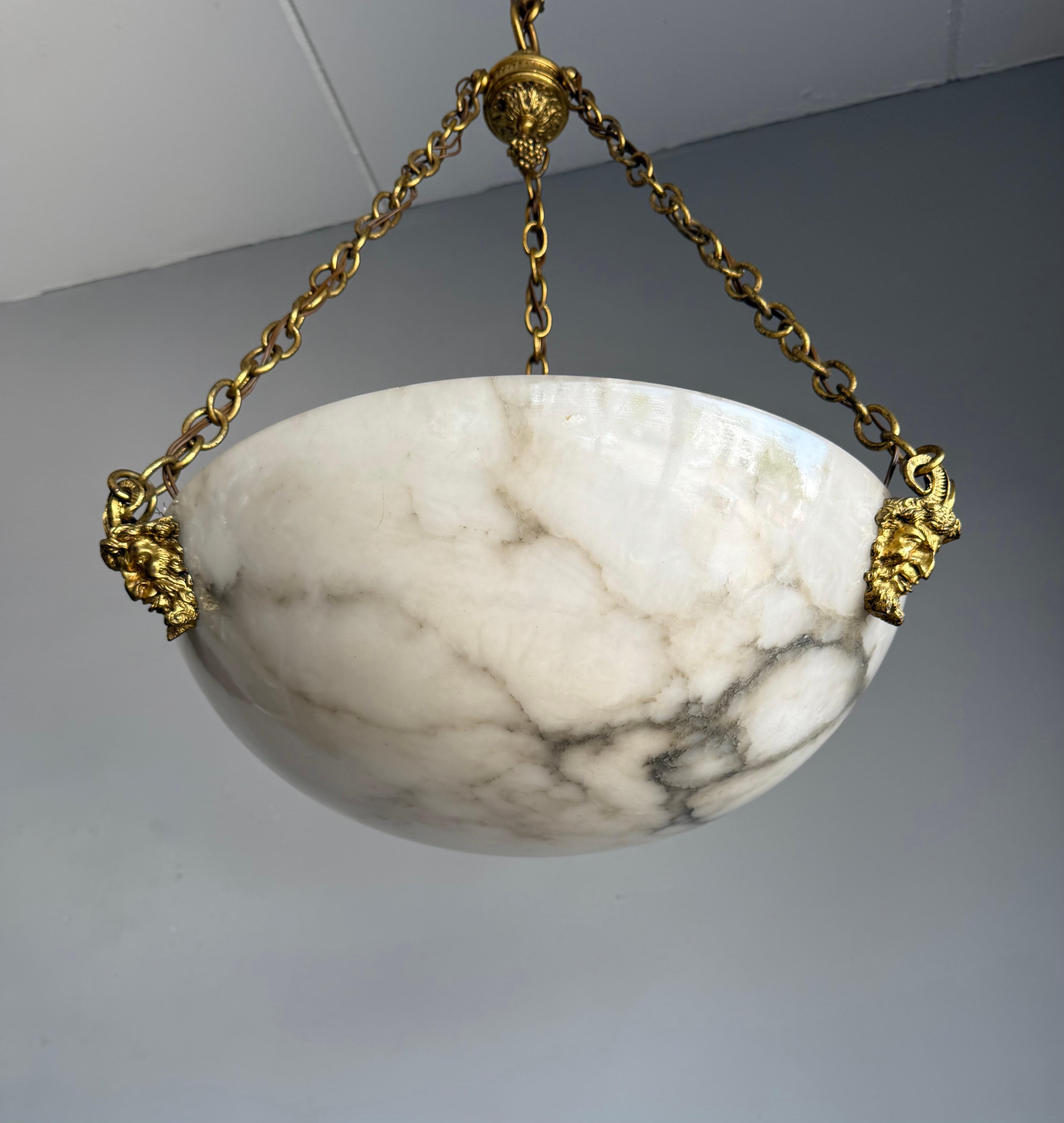 Coolest Ever Antique White & Black Alabaster Pendant Light w. Satyr Sculptures im Angebot 2