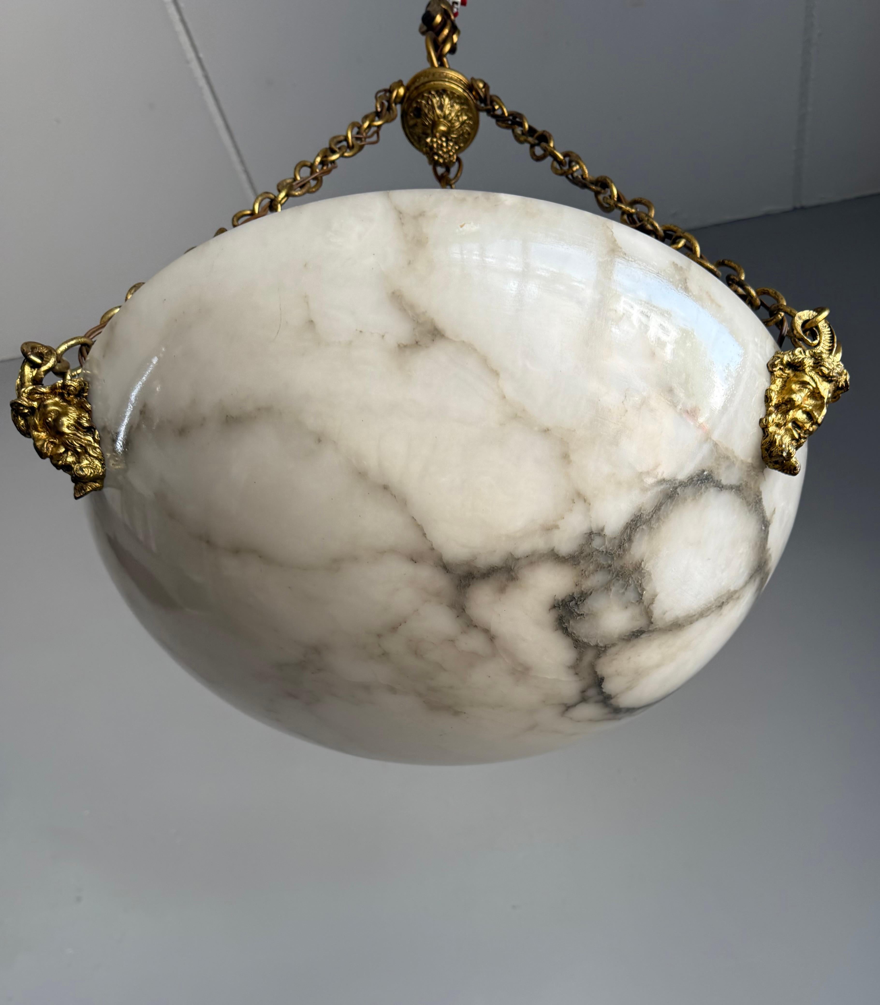 Coolest Ever Antique White & Black Alabaster Pendant Light w. Satyr Sculptures im Angebot 3