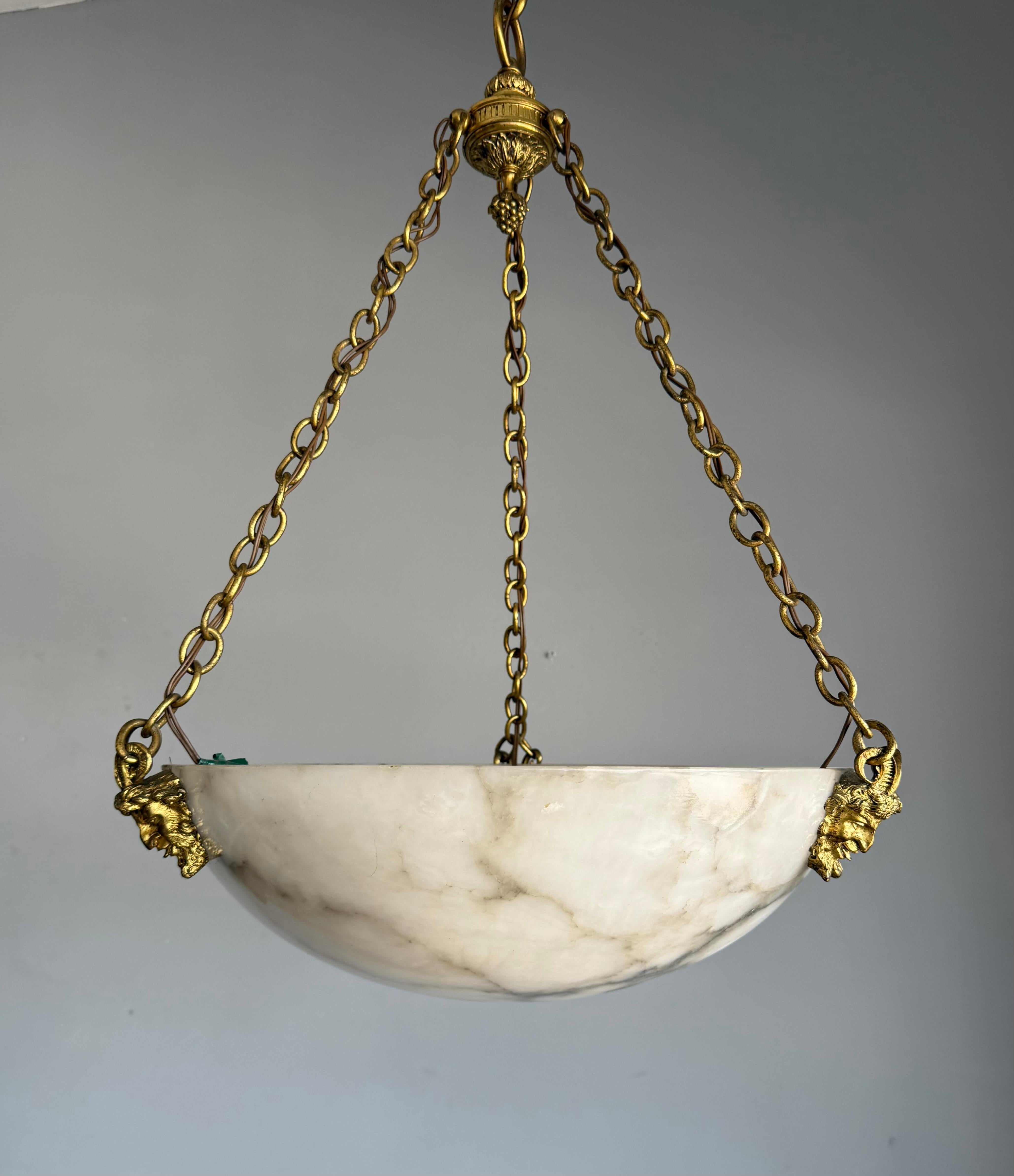 Coolest Ever Antique White & Black Alabaster Pendant Light w. Satyr Sculptures im Angebot 4