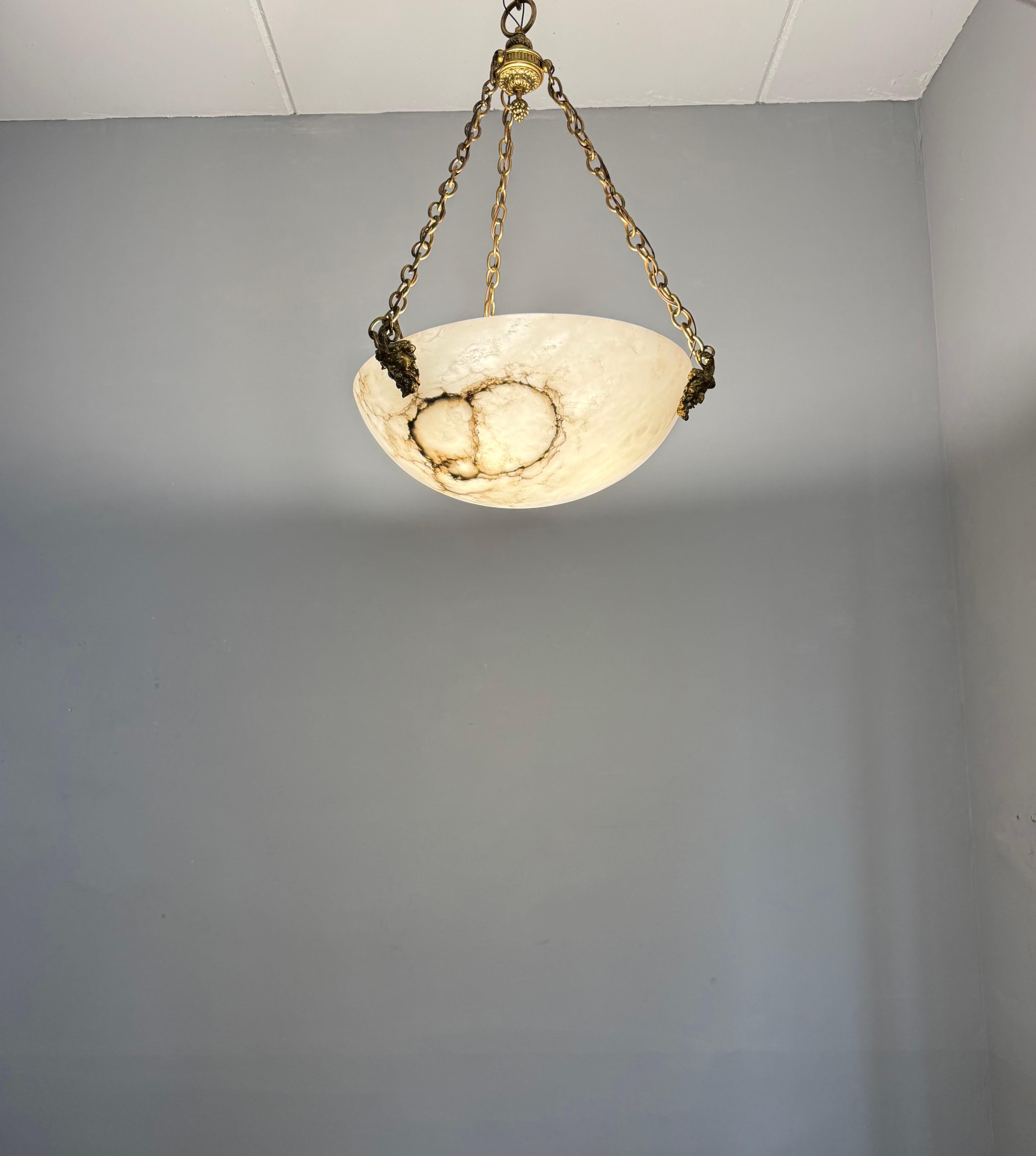 Coolest Ever Antique White & Black Alabaster Pendant Light w. Satyr Sculptures im Angebot 6