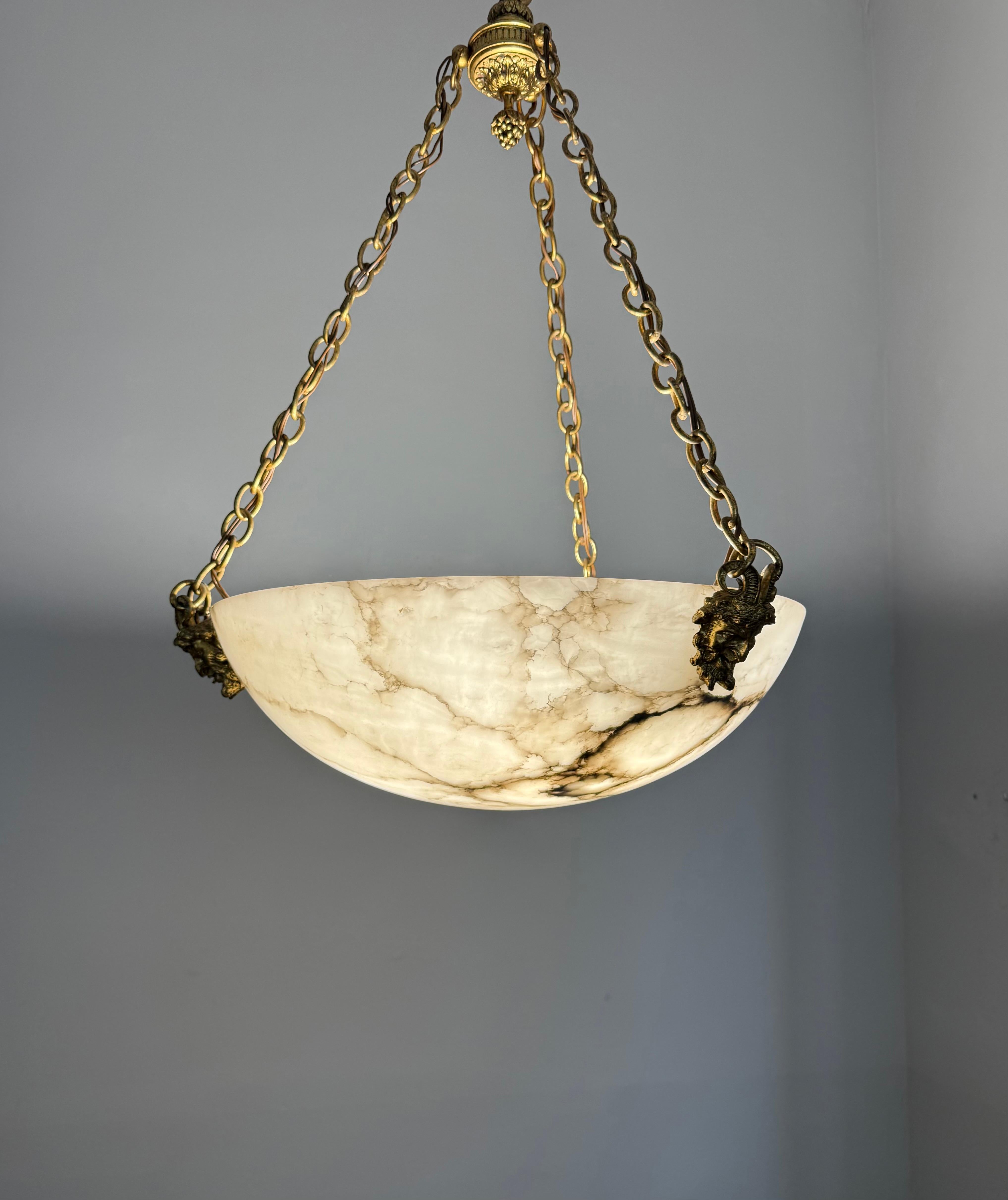 Coolest Ever Antique White & Black Alabaster Pendant Light w. Satyr Sculptures im Angebot 8