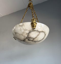 Coolest Ever Antique White & Black Alabaster Pendant Light w. Satyr Sculptures