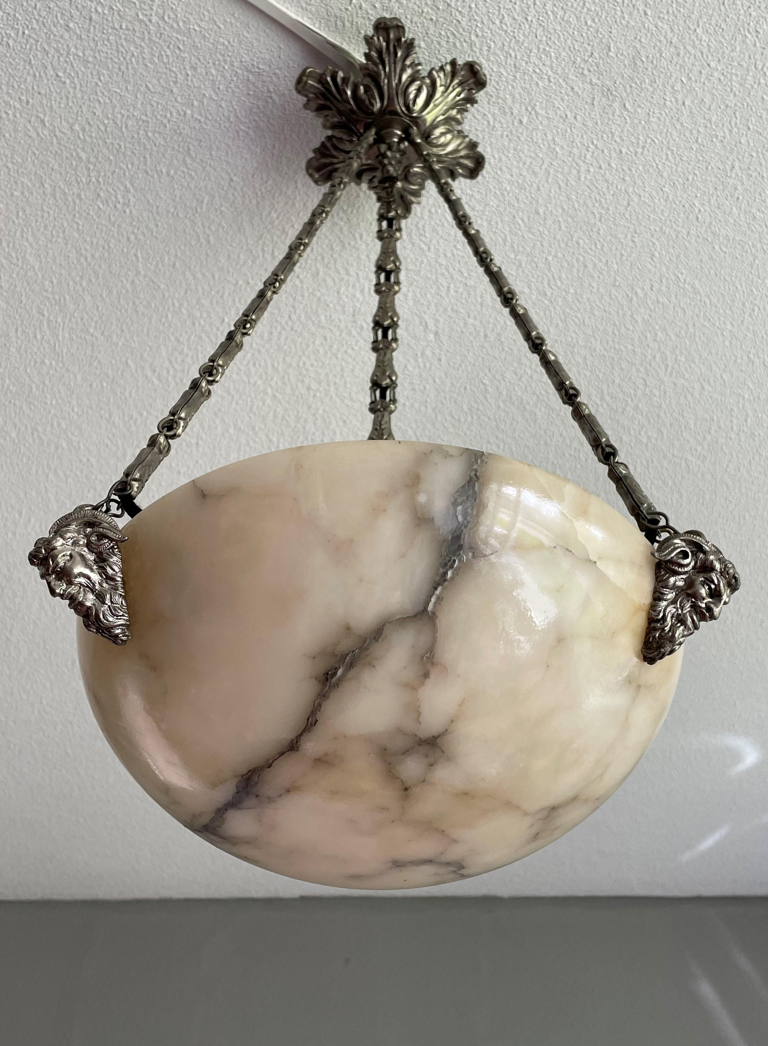 Rococo Revival Small & Coolest Ever Antique White & Black Alabaster Pendant w. Satyr Sculptures