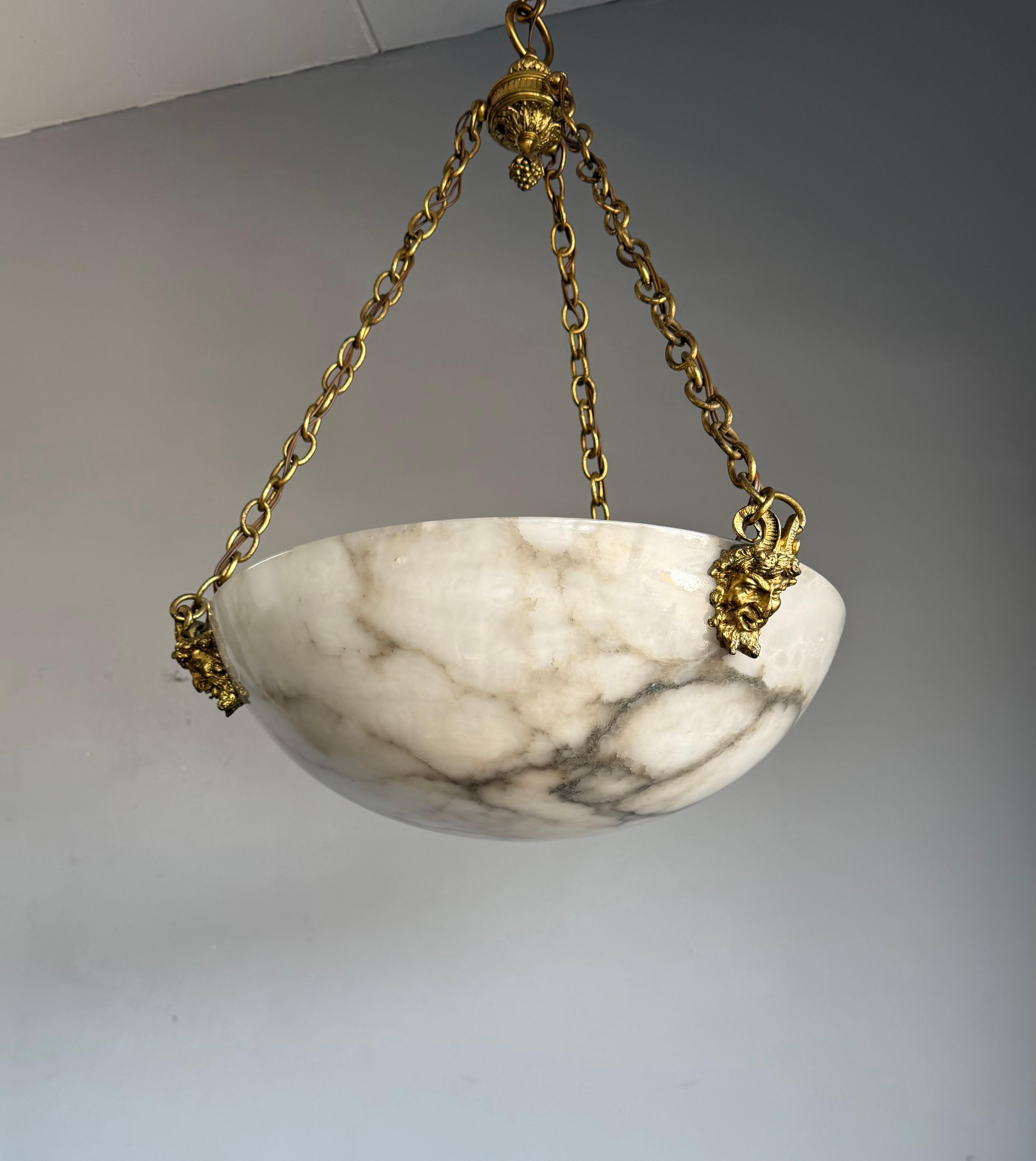 Coolest Ever Antique White & Black Alabaster Pendant Light w. Satyr Sculptures (Neurokoko) im Angebot