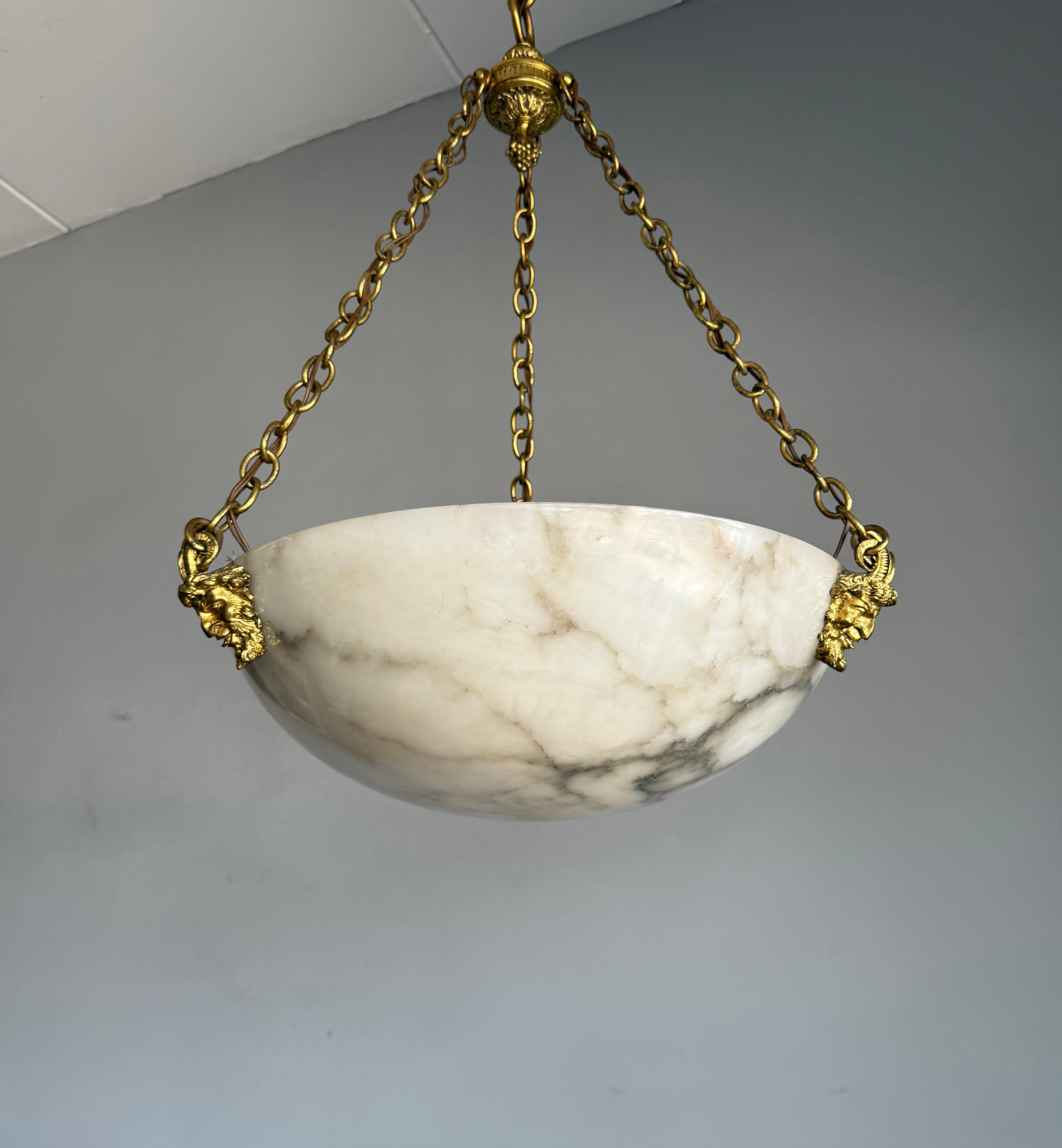Coolest Ever Antique White & Black Alabaster Pendant Light w. Satyr Sculptures (Bronze) im Angebot
