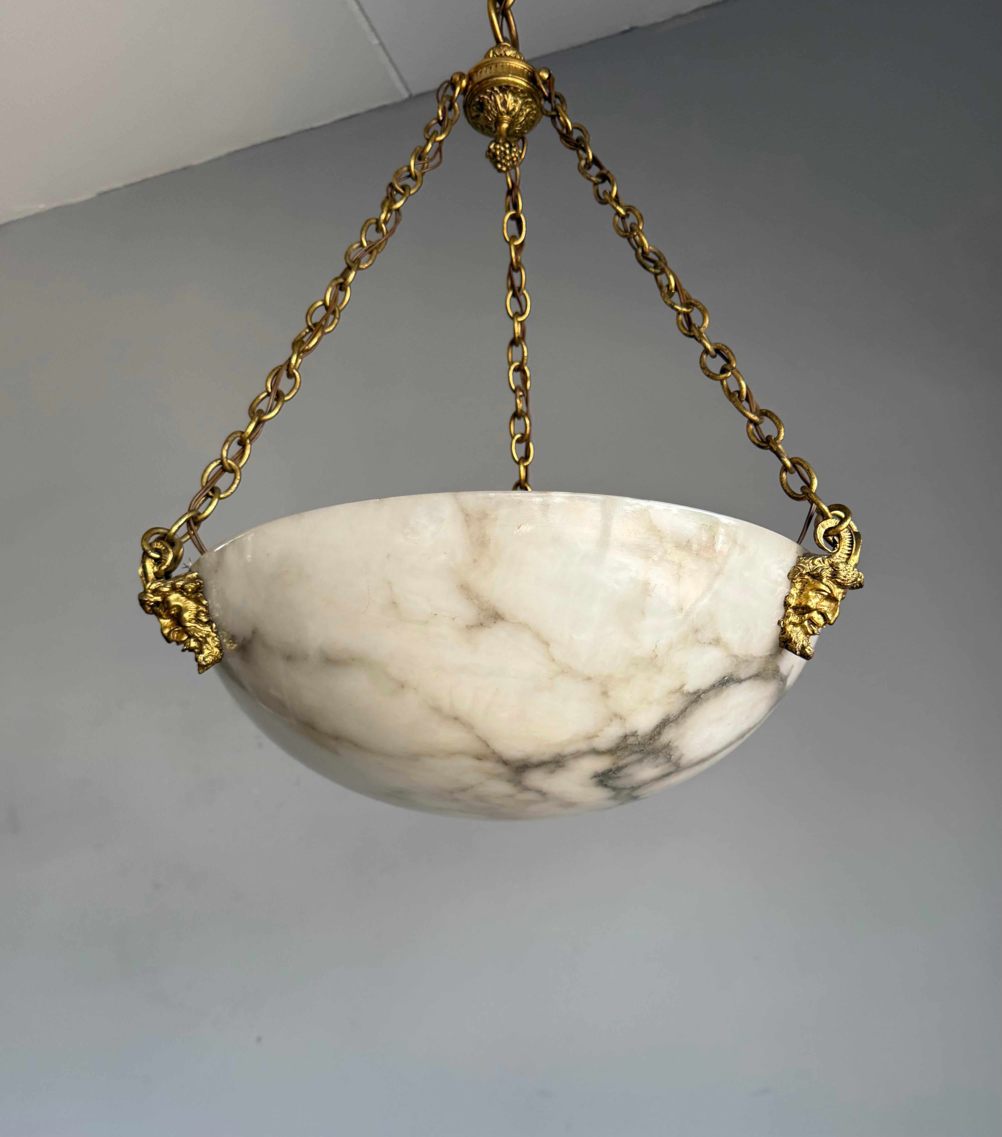Coolest Ever Antique White & Black Alabaster Pendant Light w. Satyr Sculptures im Angebot 1