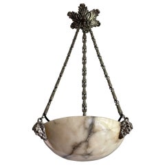 Small & Coolest Ever Antique White & Black Alabaster Pendant w. Satyr Sculptures