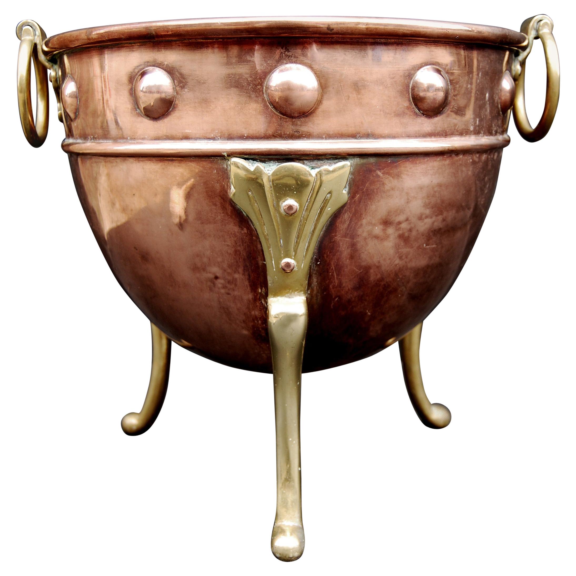Small Copper Coal Bucket with Brass Embellishments For Sale