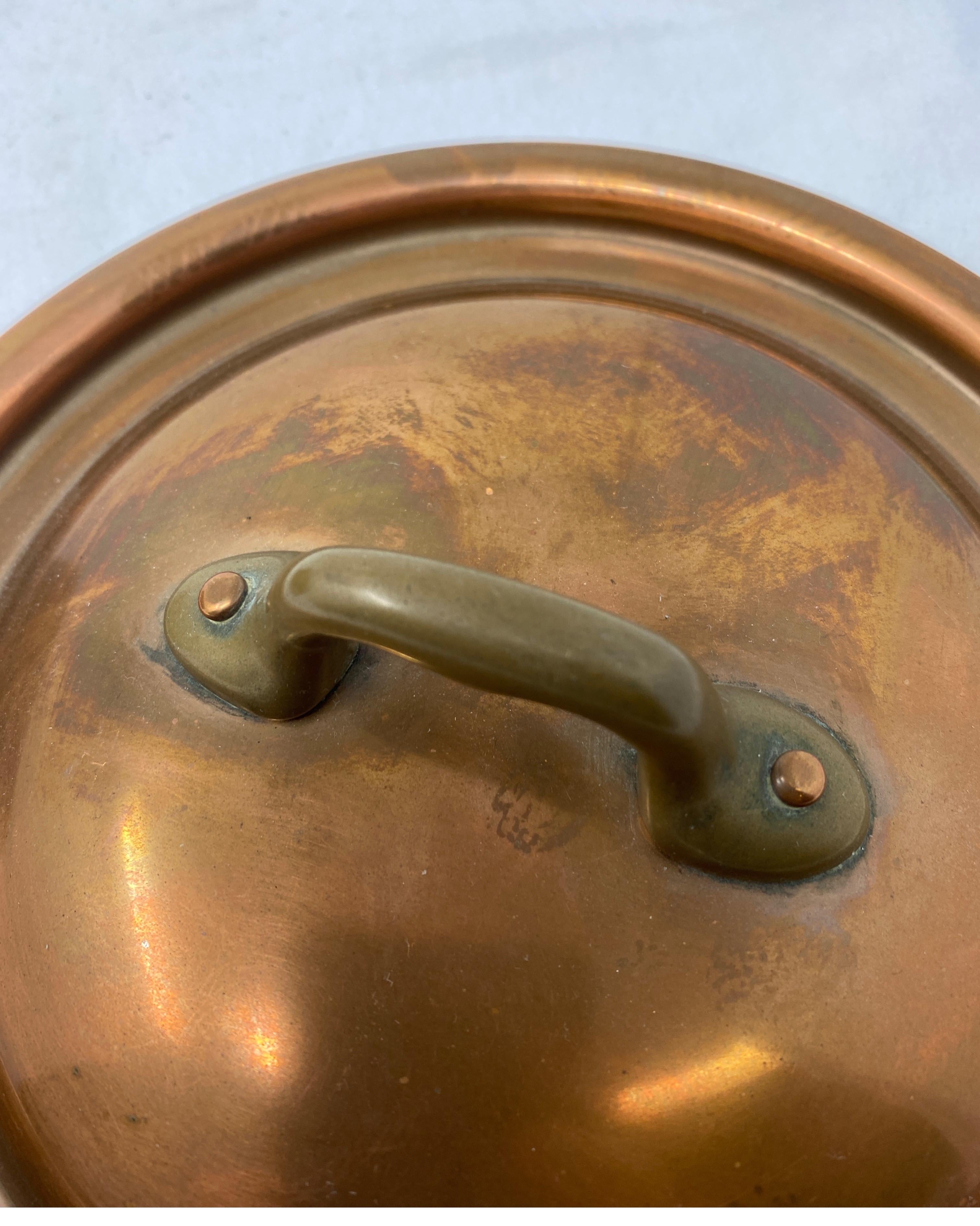 Small Copper Pot with Brass Handles and Lid 5