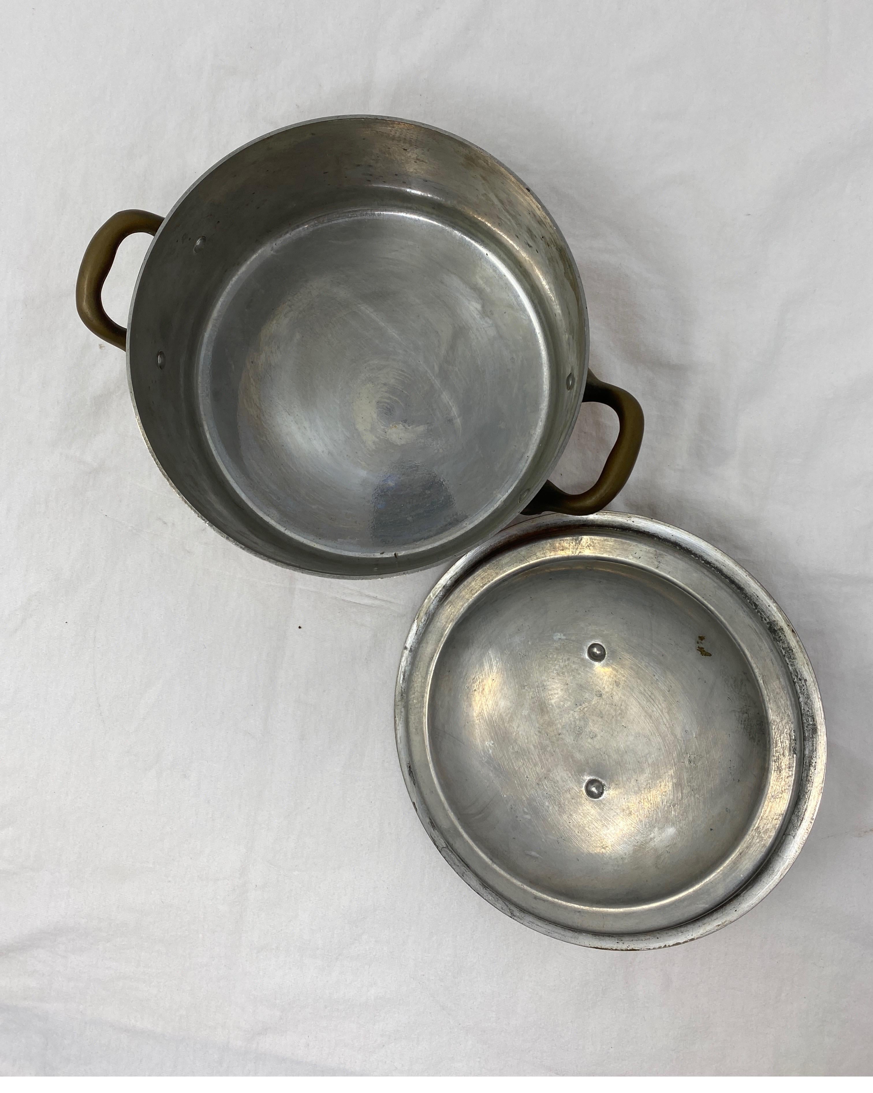 French Small Copper Pot with Brass Handles and Lid