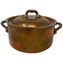 Small Copper Pot with Brass Handles and Lid