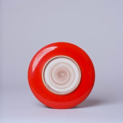 Small Coral Red Glazed Porcelain Hermit Plate with Rustic Rim