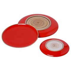 Small Coral Red Glazed Porcelain Hermit Plate with Rustic Rim