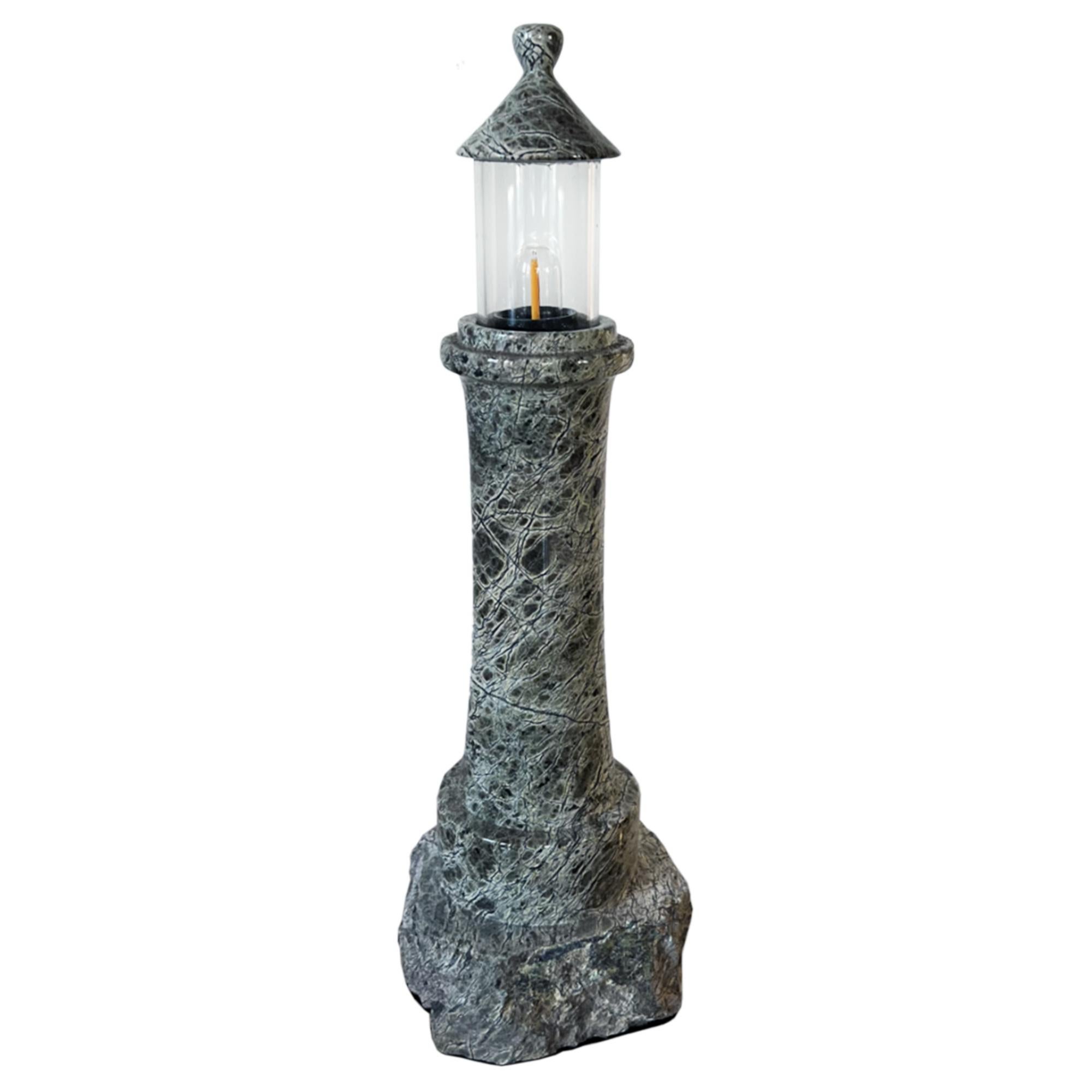 Victorian Small Cornish Serpentine 1930s Lighthouse Table Lamp