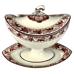 Small Creamware Tureen with Brown Grapes Decoration England Circa 1820
