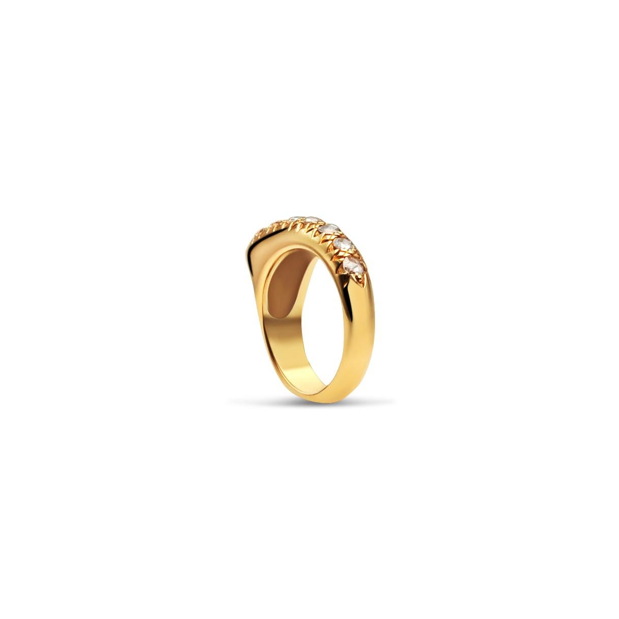 For Sale:  Small Crescent Rose Cut Diamond Ridge Gold Ring 4