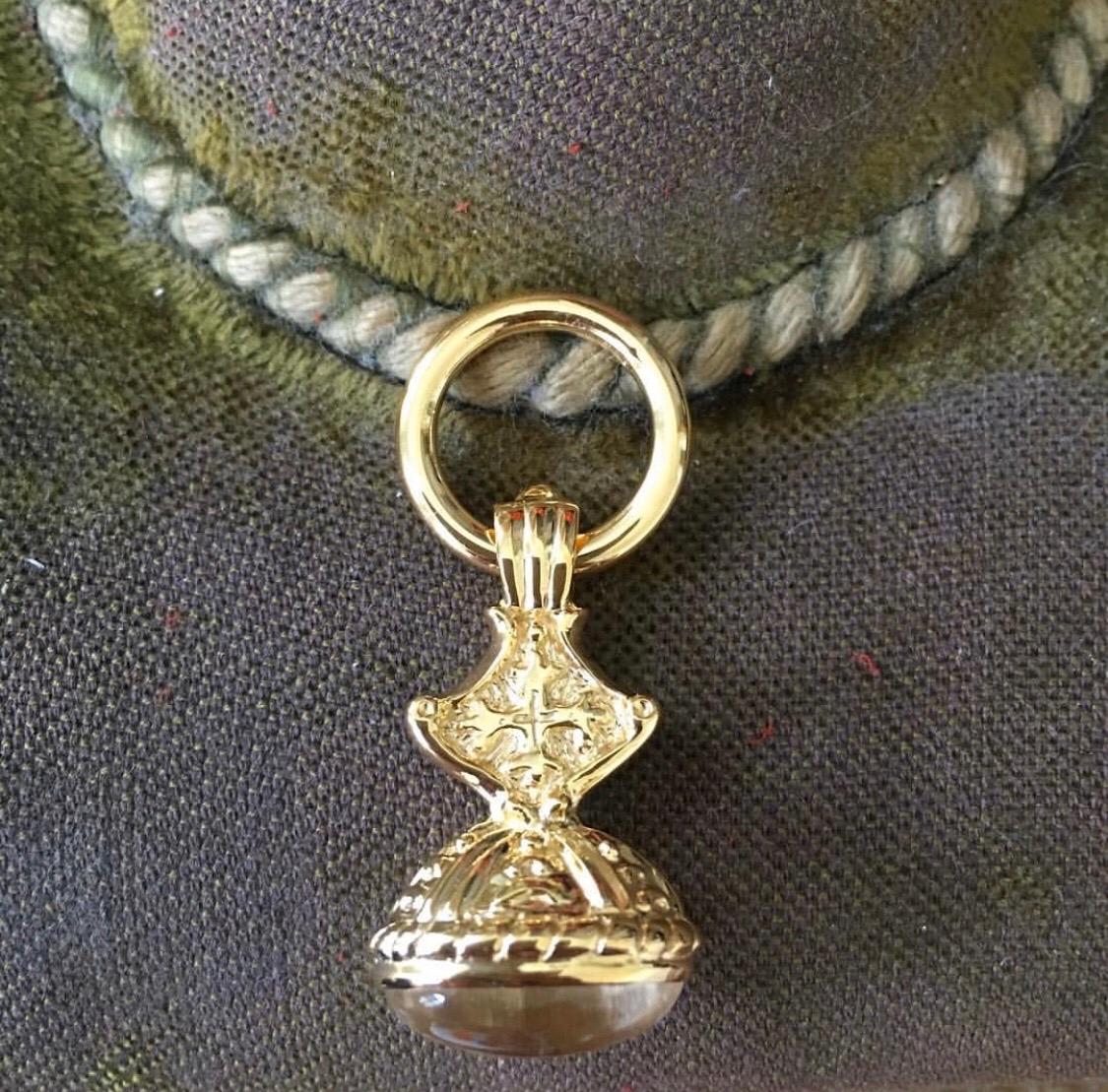 Women's or Men's Small Cross Fob in 14 Karat Yellow Gold with Clear Quartz For Sale