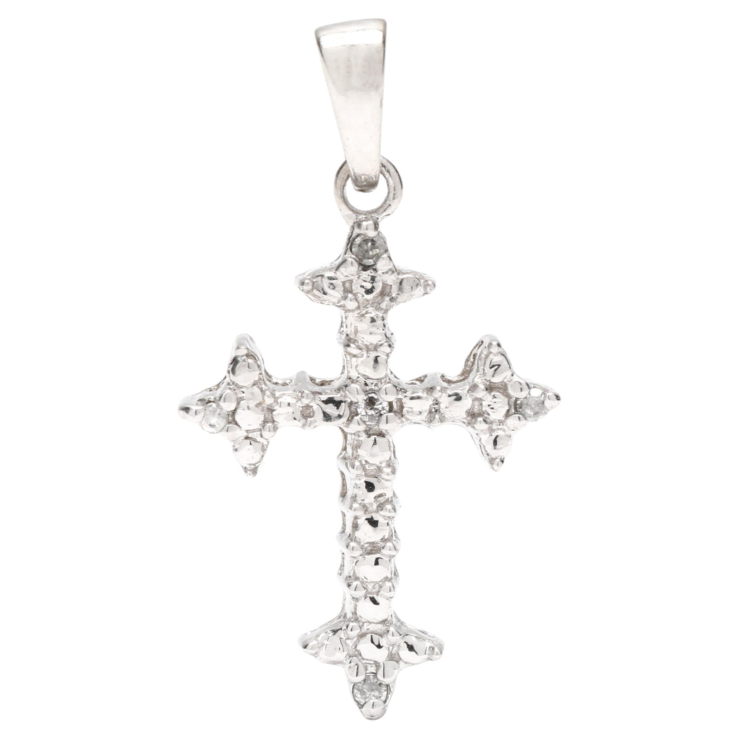 Small Cross Pendant, 10k White Gold, Length .88 Inches