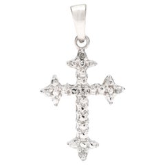 Small Cross Pendant, 10k White Gold, Length .88 Inches