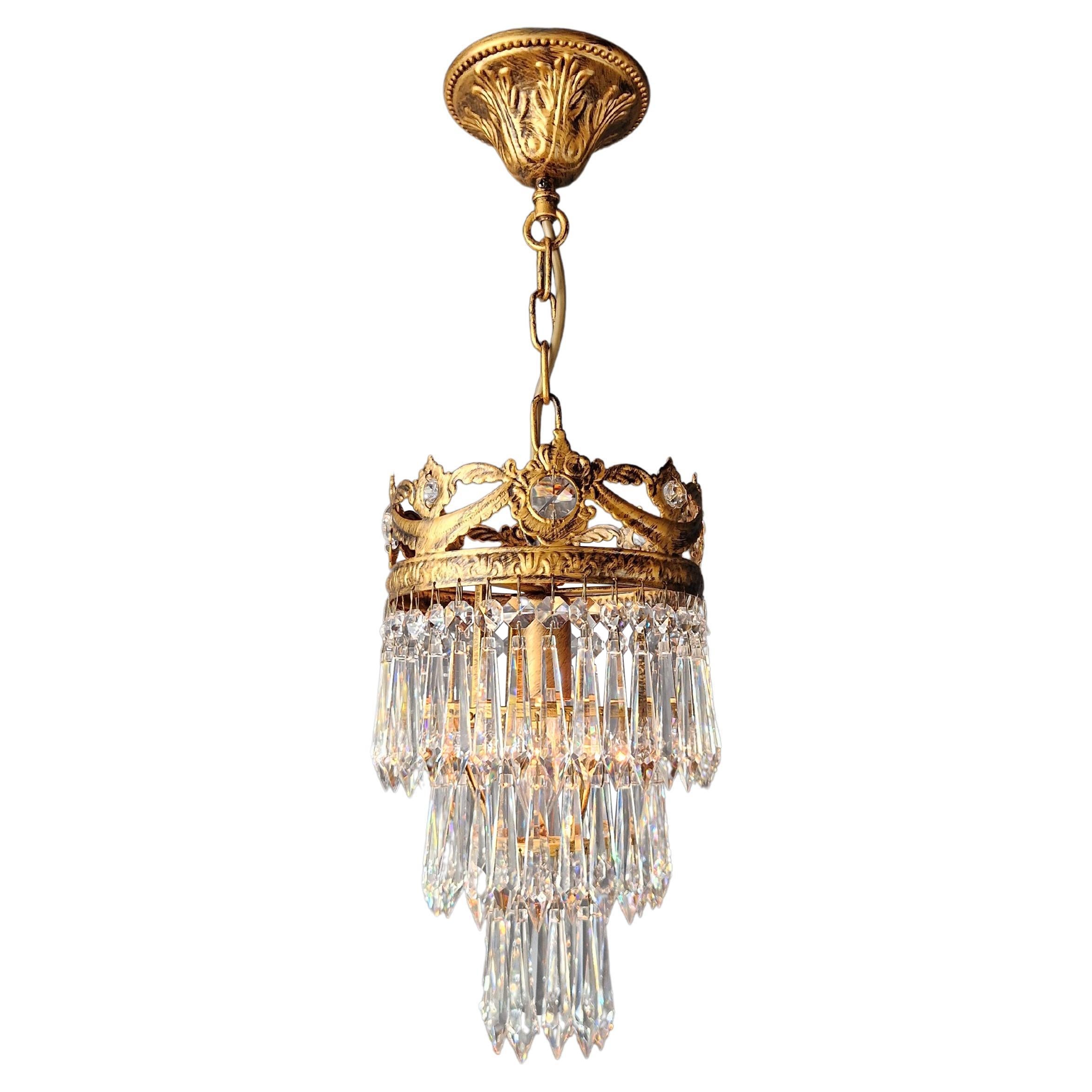 Small Crystal Chandelier Ceiling Light Look Antique Hallway