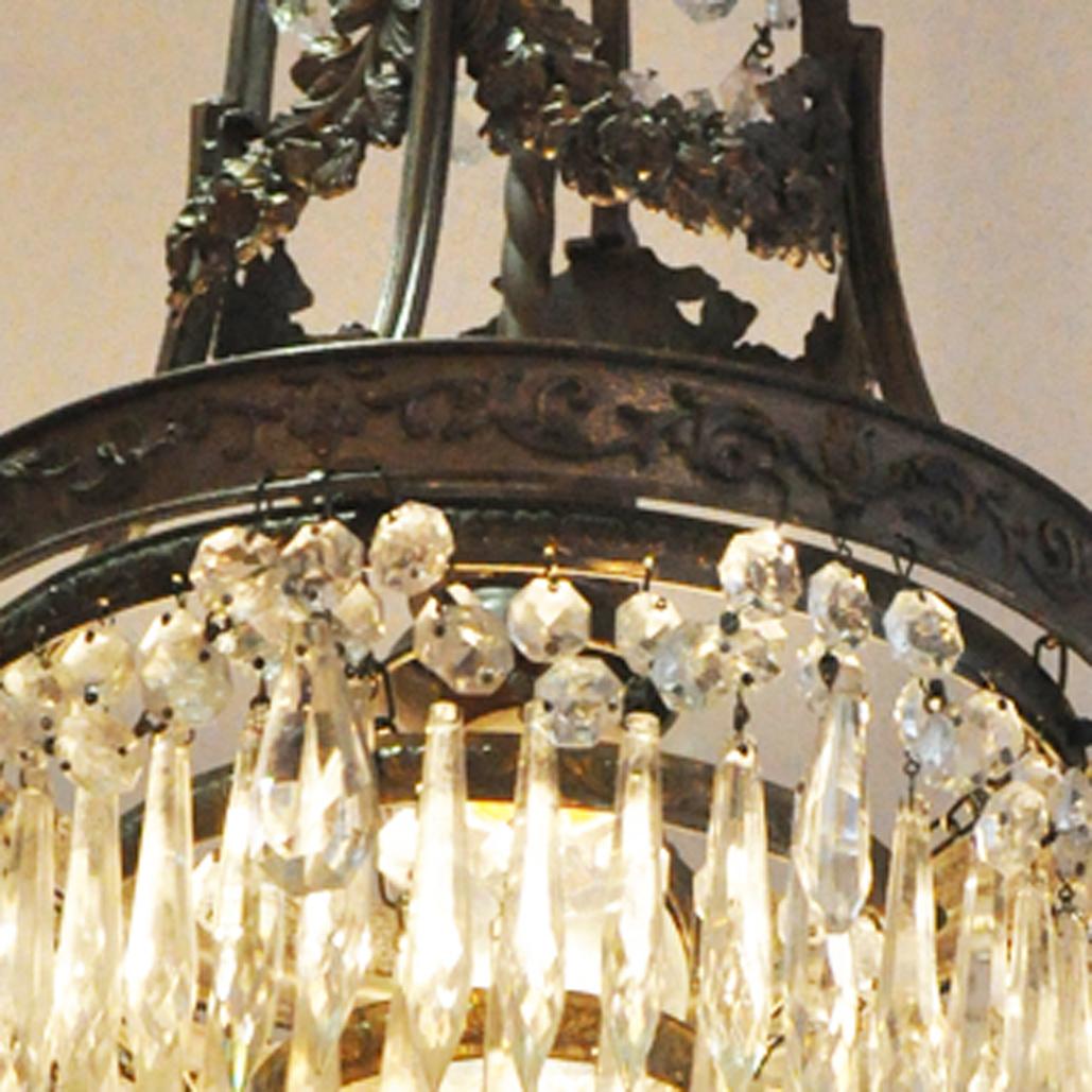 Mid-20th Century Small Crystal Chandelier with Cast Body