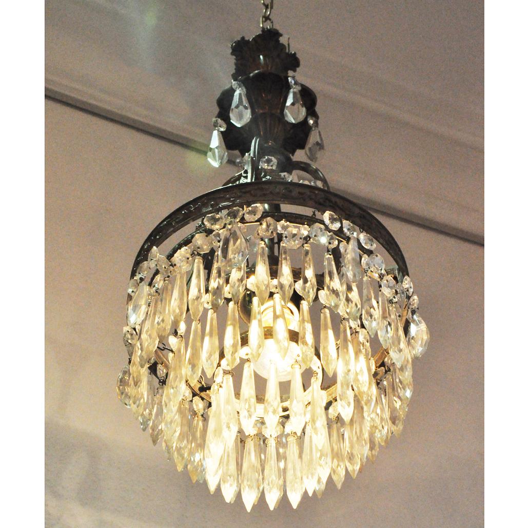 Brass Small Crystal Chandelier with Cast Body