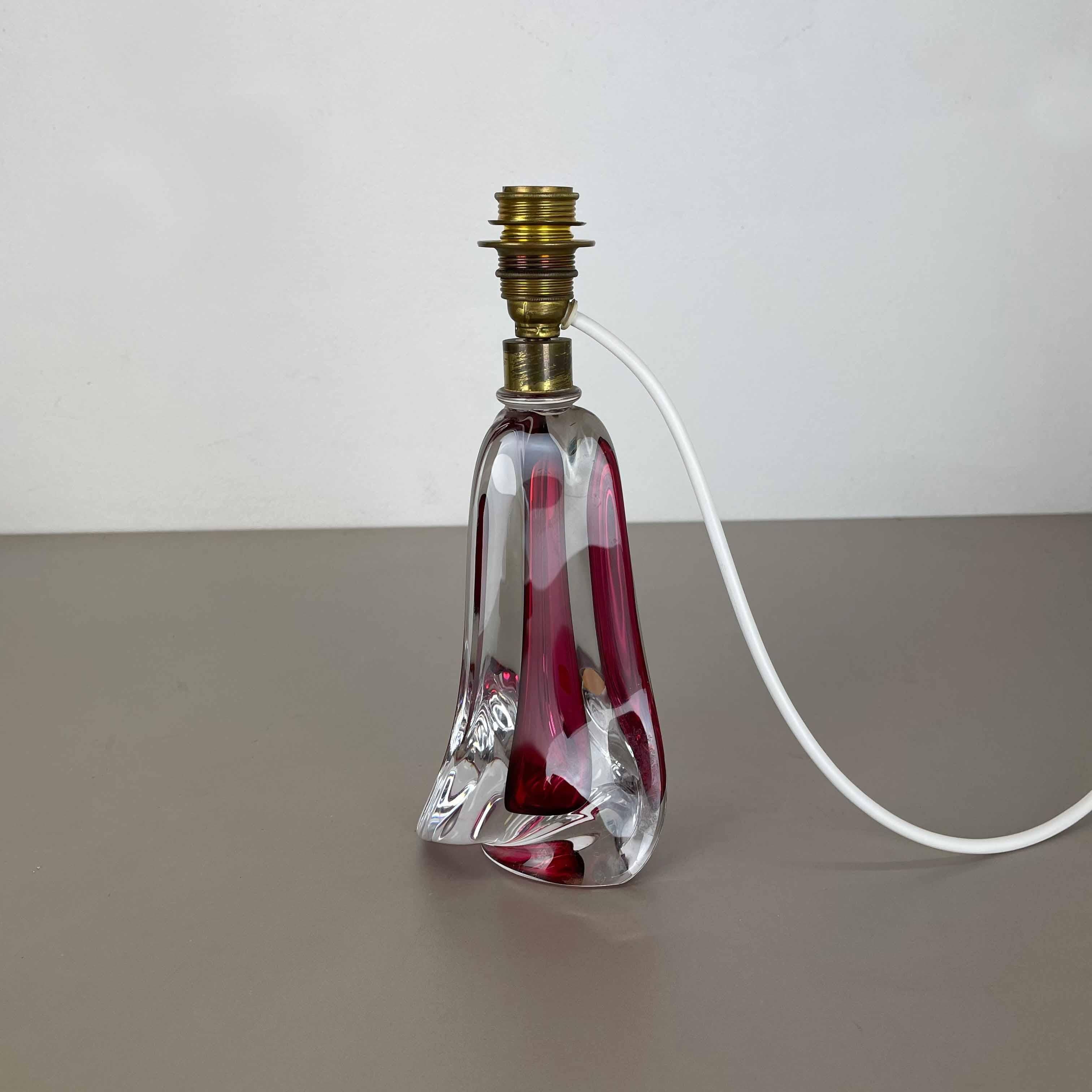 Métal Petite lampe de bureau rose en cristal de Murano, Val Saint Lambert, Belgique, années 1960 en vente
