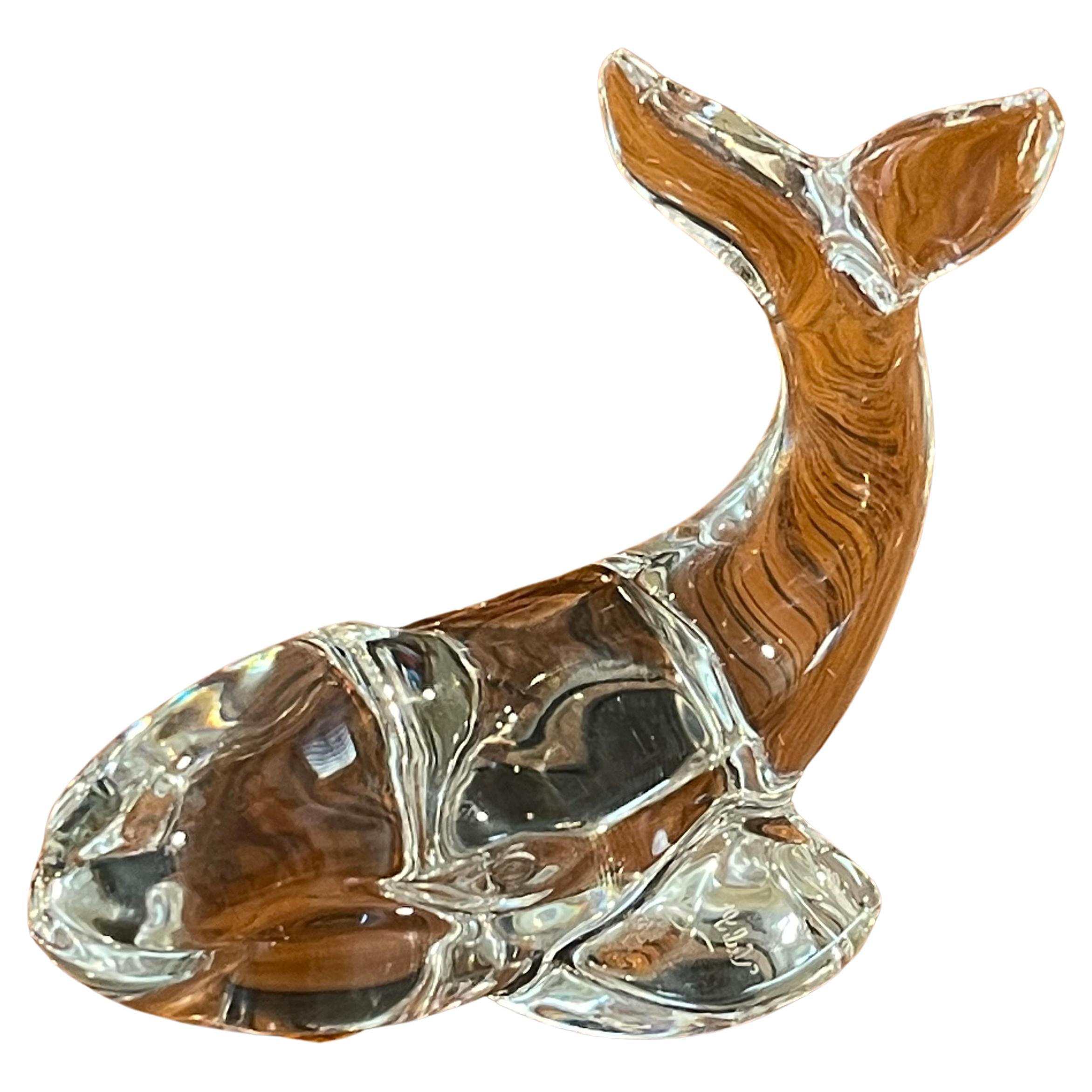 Small Crystal Whale Sculpture / Paperweight by Val St. Lambert for Danbury Mint For Sale