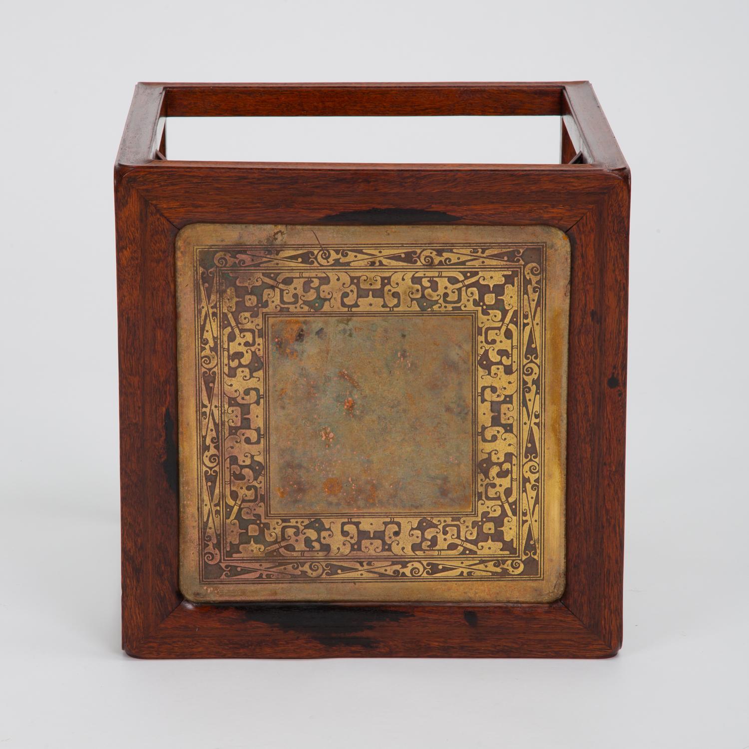 20th Century Small Cube Table in Solid Rosewood and Etched Brass