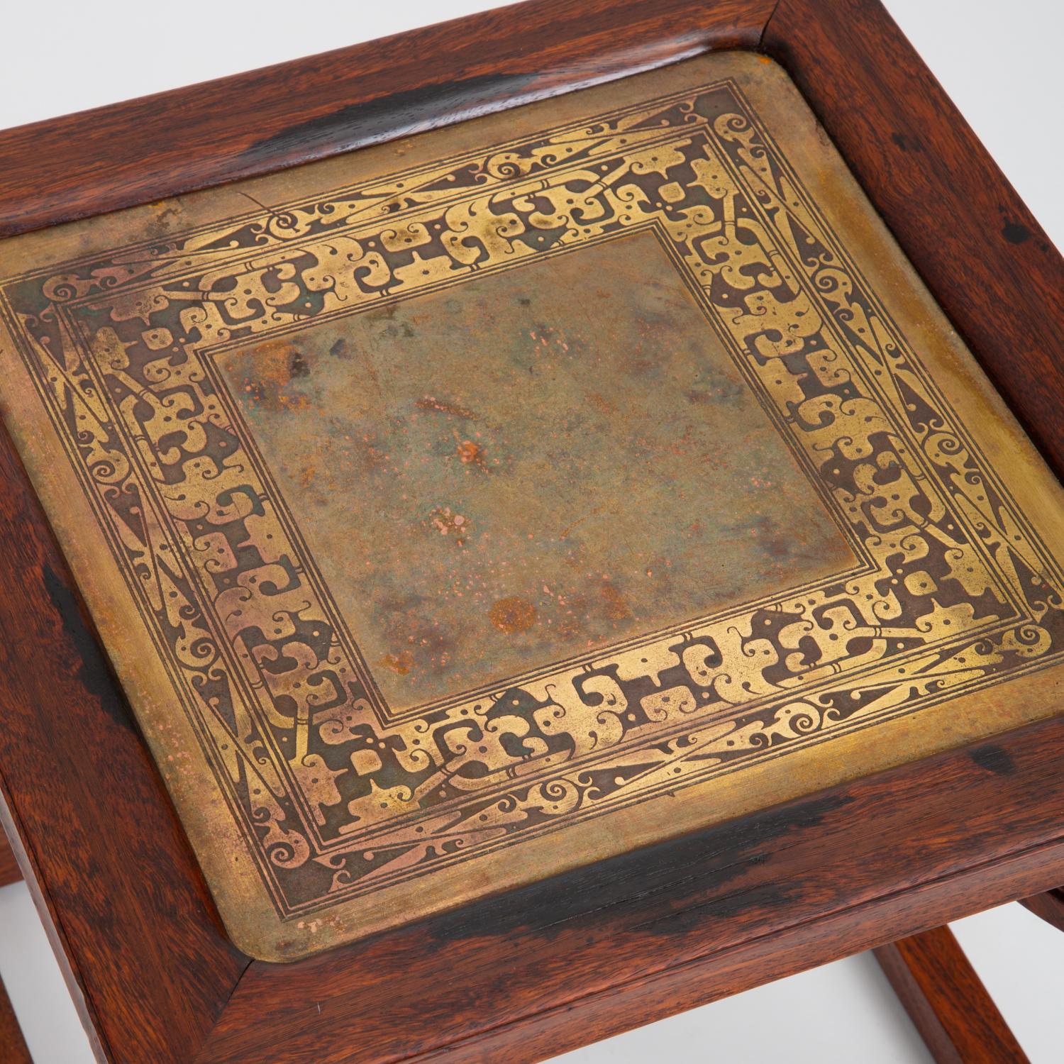 Small Cube Table in Solid Rosewood and Etched Brass 1
