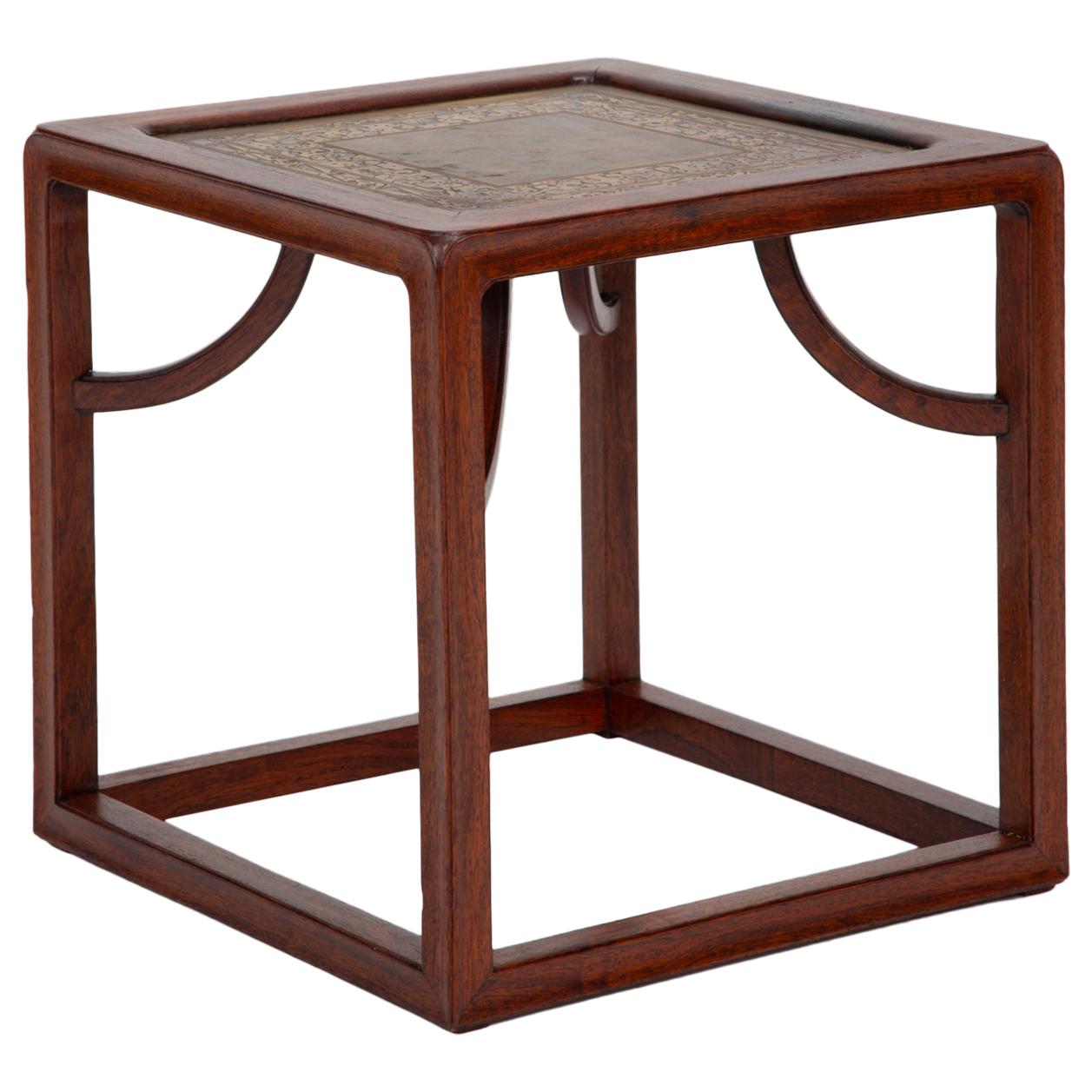 Small Cube Table in Solid Rosewood and Etched Brass