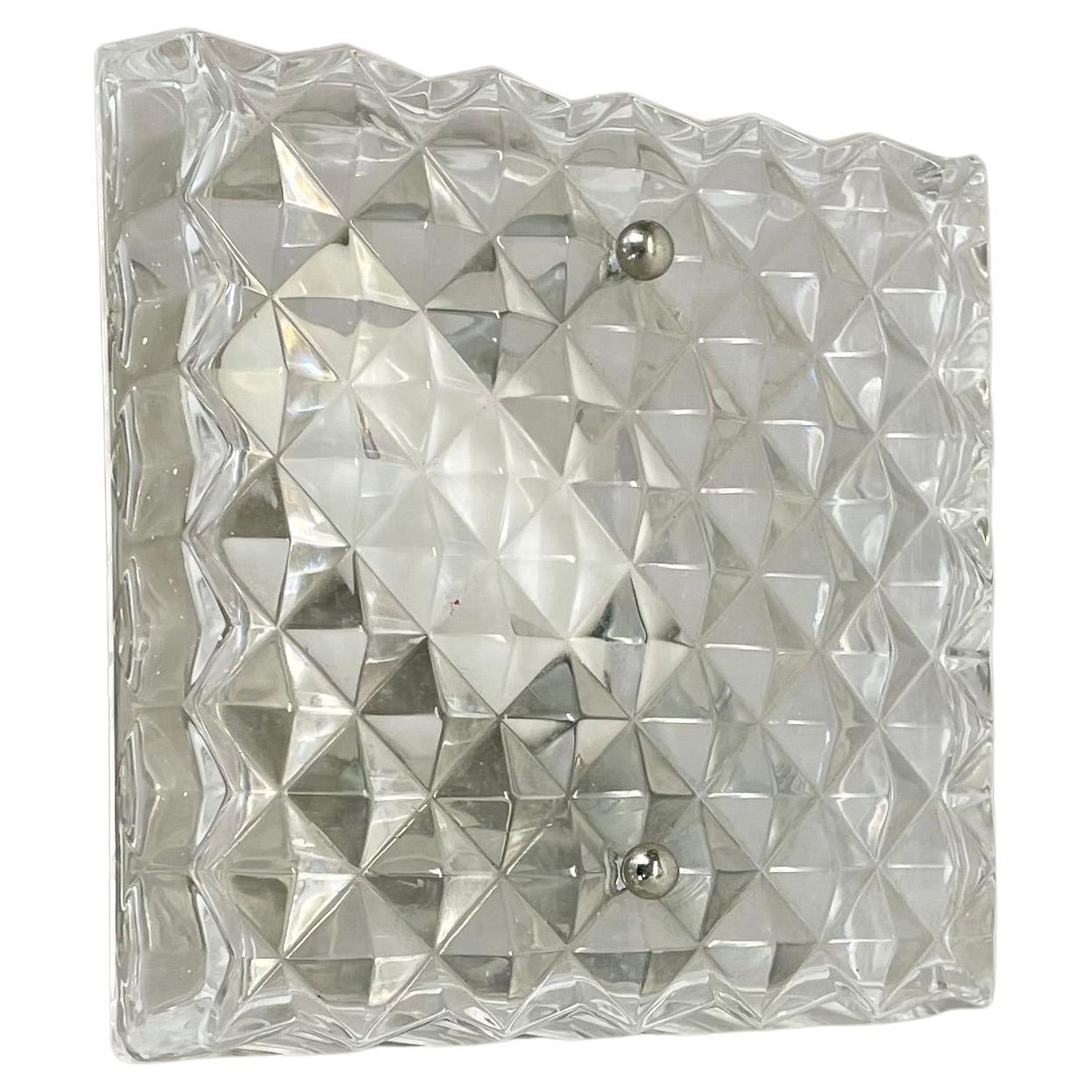 small cubic textured Glass Wall Light in style of Orrefors, Germany, 1970s