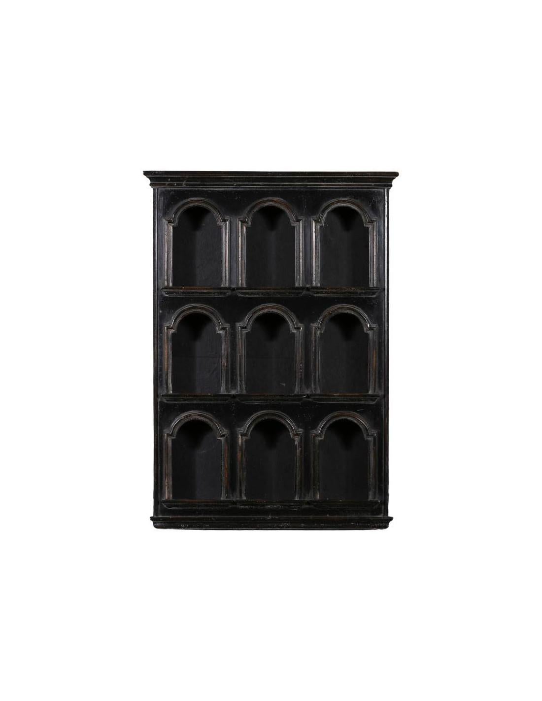 Blackened Small Curiosity Wall Cabinet or Small Library, 20th Century.