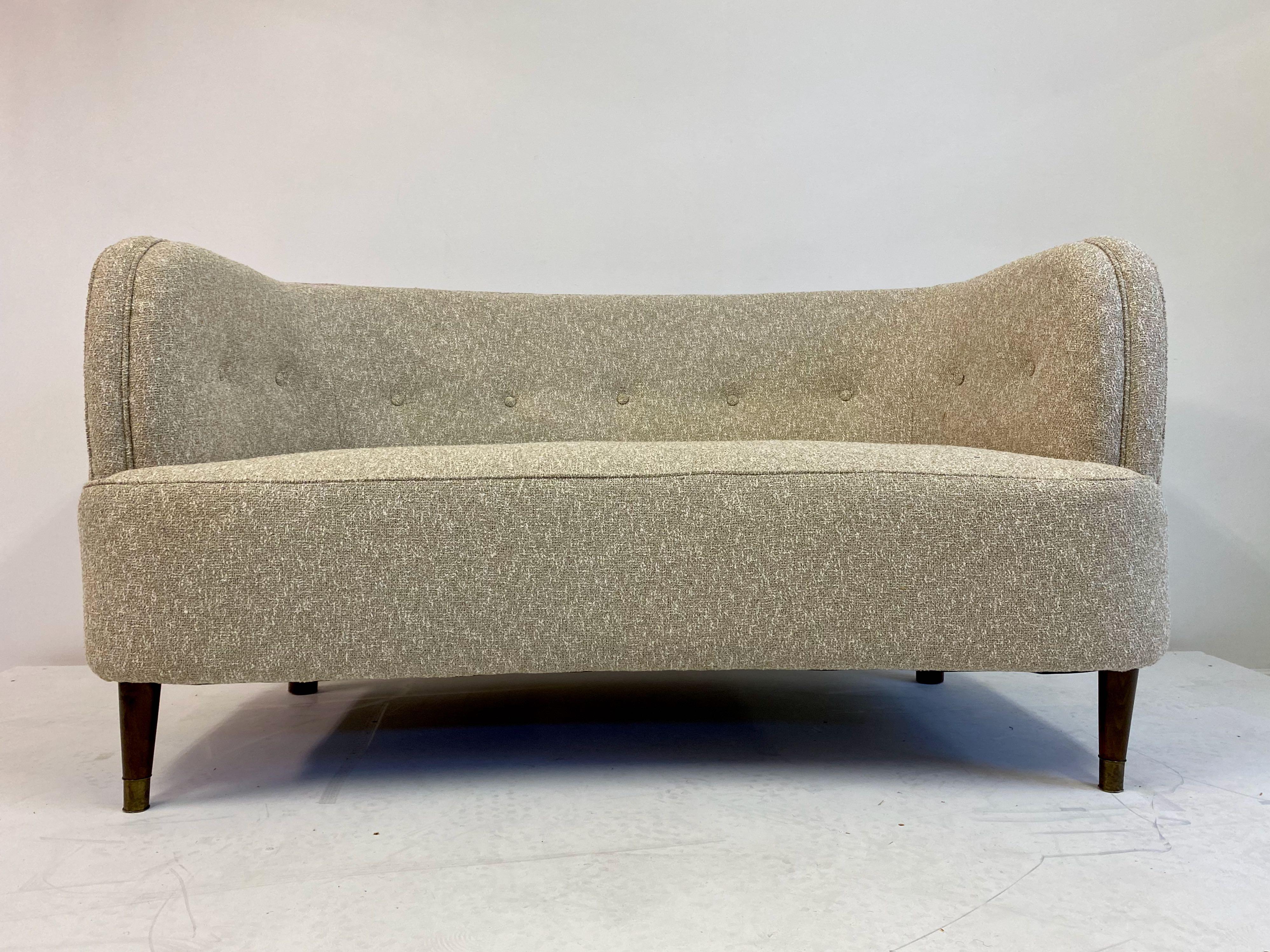 Small Curved 1940s Danish Two-Seat Sofa in Neutral Lelièvre Fabric 4