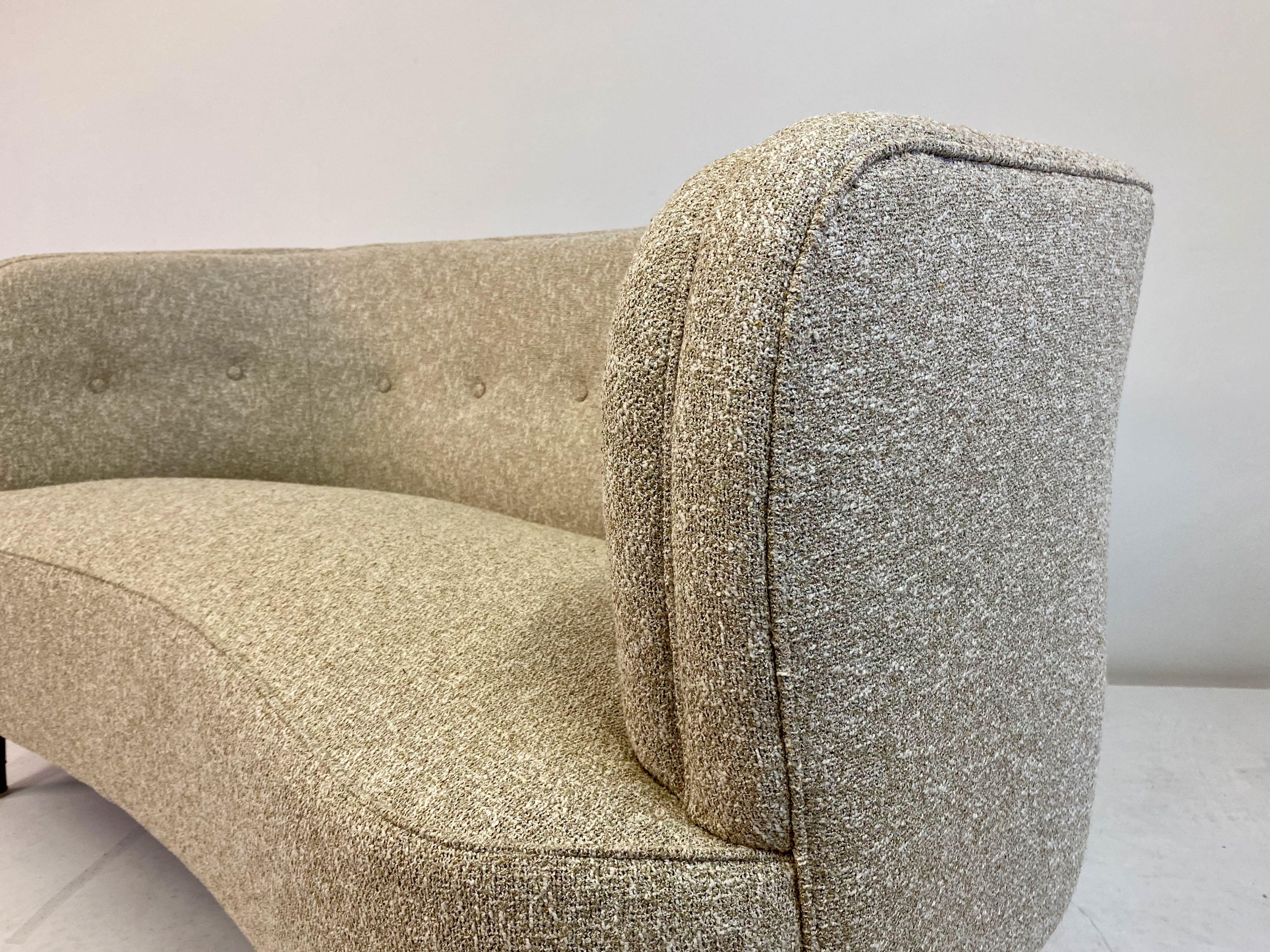 Small Curved 1940s Danish Two-Seat Sofa in Neutral Lelièvre Fabric 1
