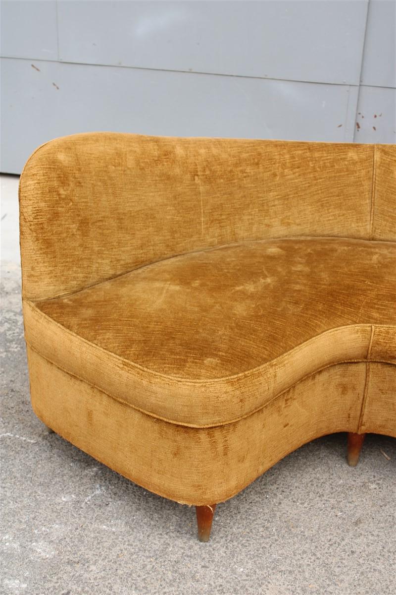 Velvet Small Curved Boomerang Sofa Cesare Lacca 1950s Italian Design