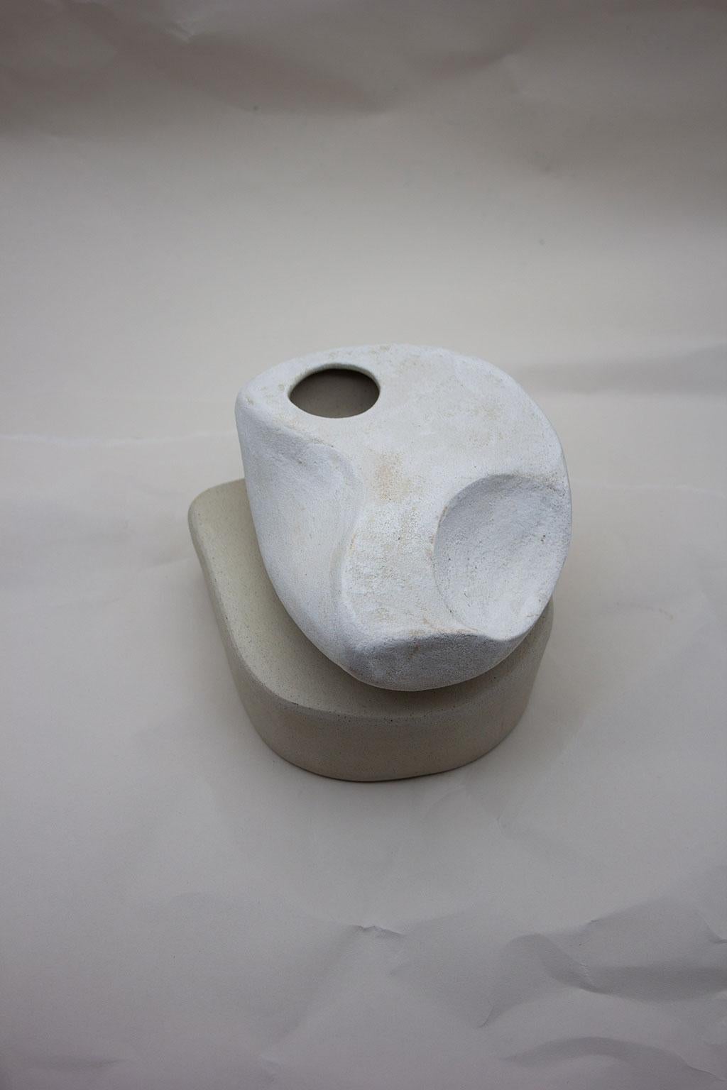 Small Curved Form with Hip and Plinth, Stoneware and Porcelain Slip Sculpture 1