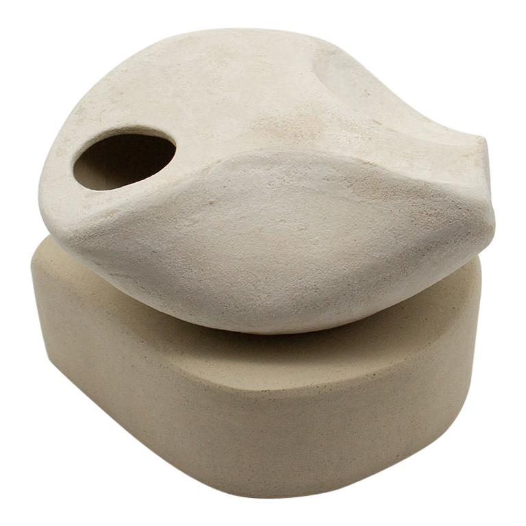 Small Curved Form with Hip and Plinth, Stoneware and Porcelain Slip Sculpture