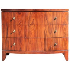 Small Curved Modern Rosewood Three-Drawer Chest Bronze Color Starburst Hardware