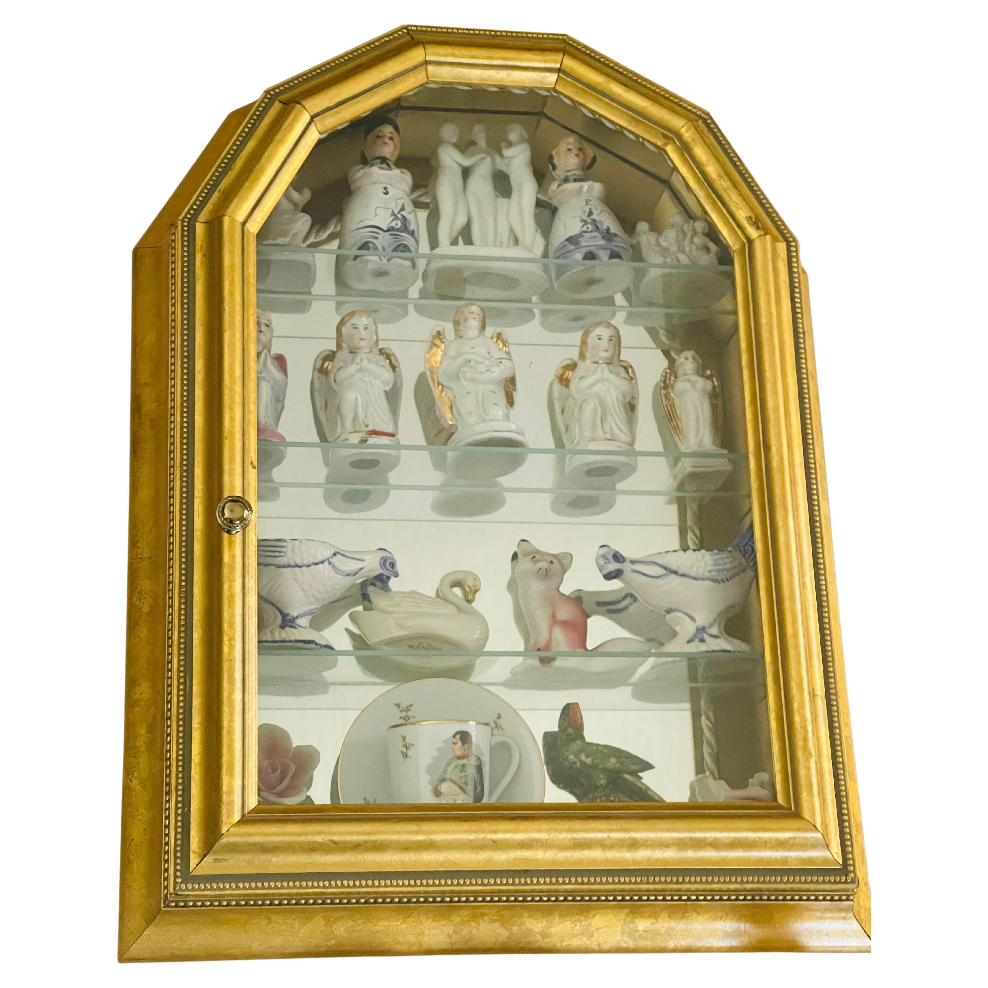 Small Wall Vitrine Gold Display with Antique Angels Collection