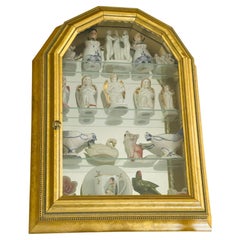 Small Cute Wall Vitrine Gold Display Cabinet w Antique Angeks Collection