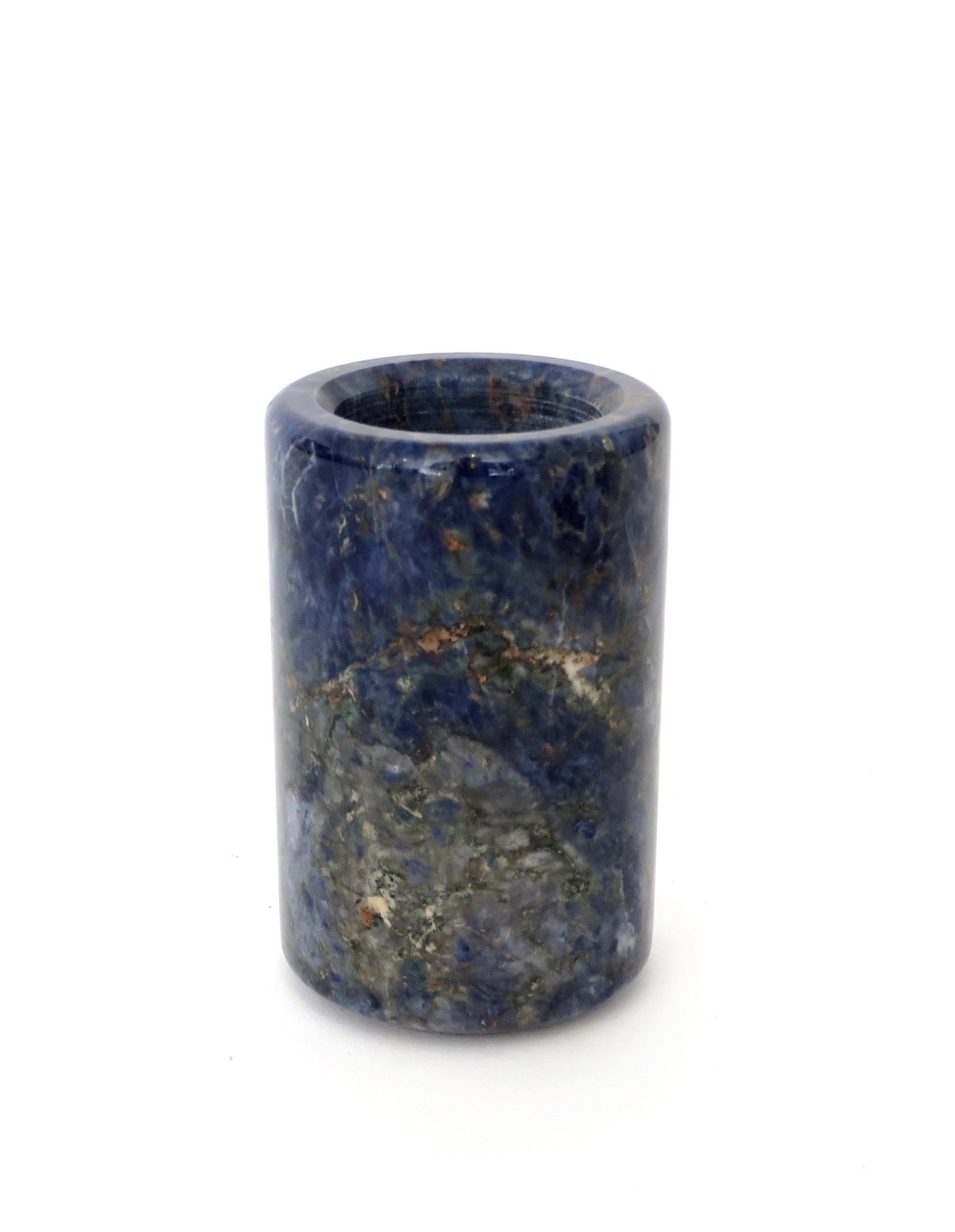 Mid-Century Modern Small Cylinder or Candleholder in Blue Marble