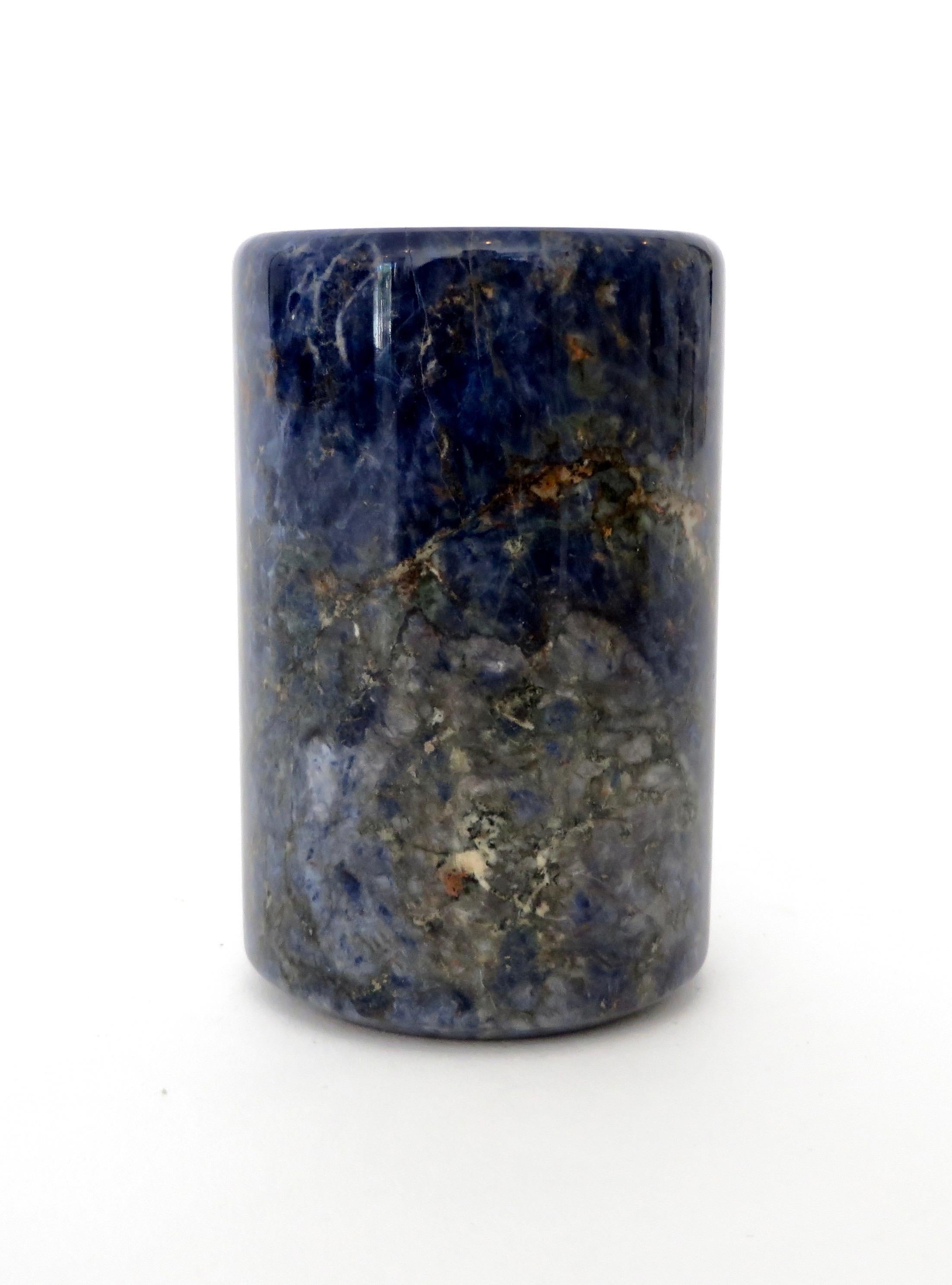 Italian Small Cylinder or Candleholder in Blue Marble