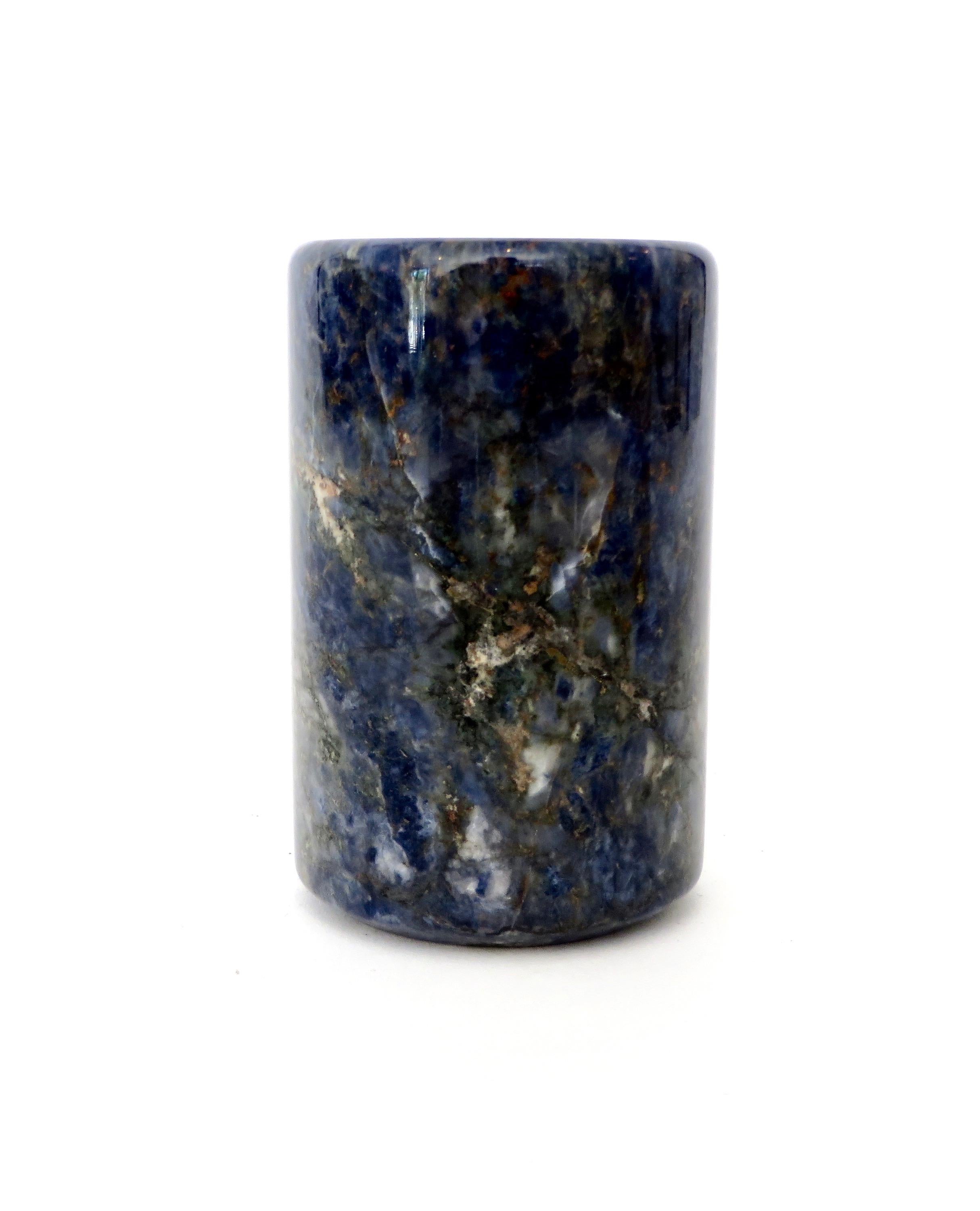 Small Cylinder or Candleholder in Blue Marble In Excellent Condition In Chicago, IL