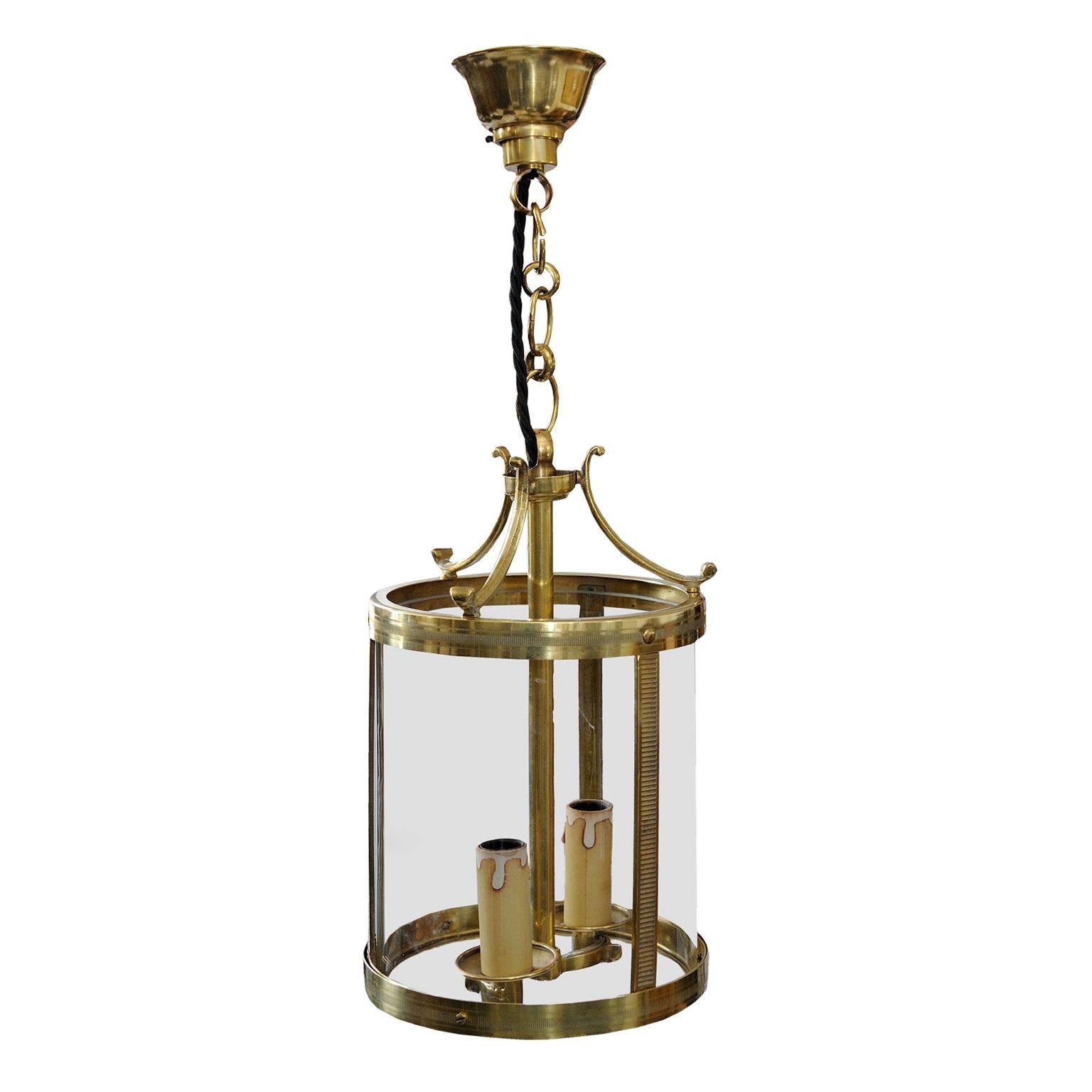 Small Cylindrical French Louis XVI Style Brass Lantern, circa 1880