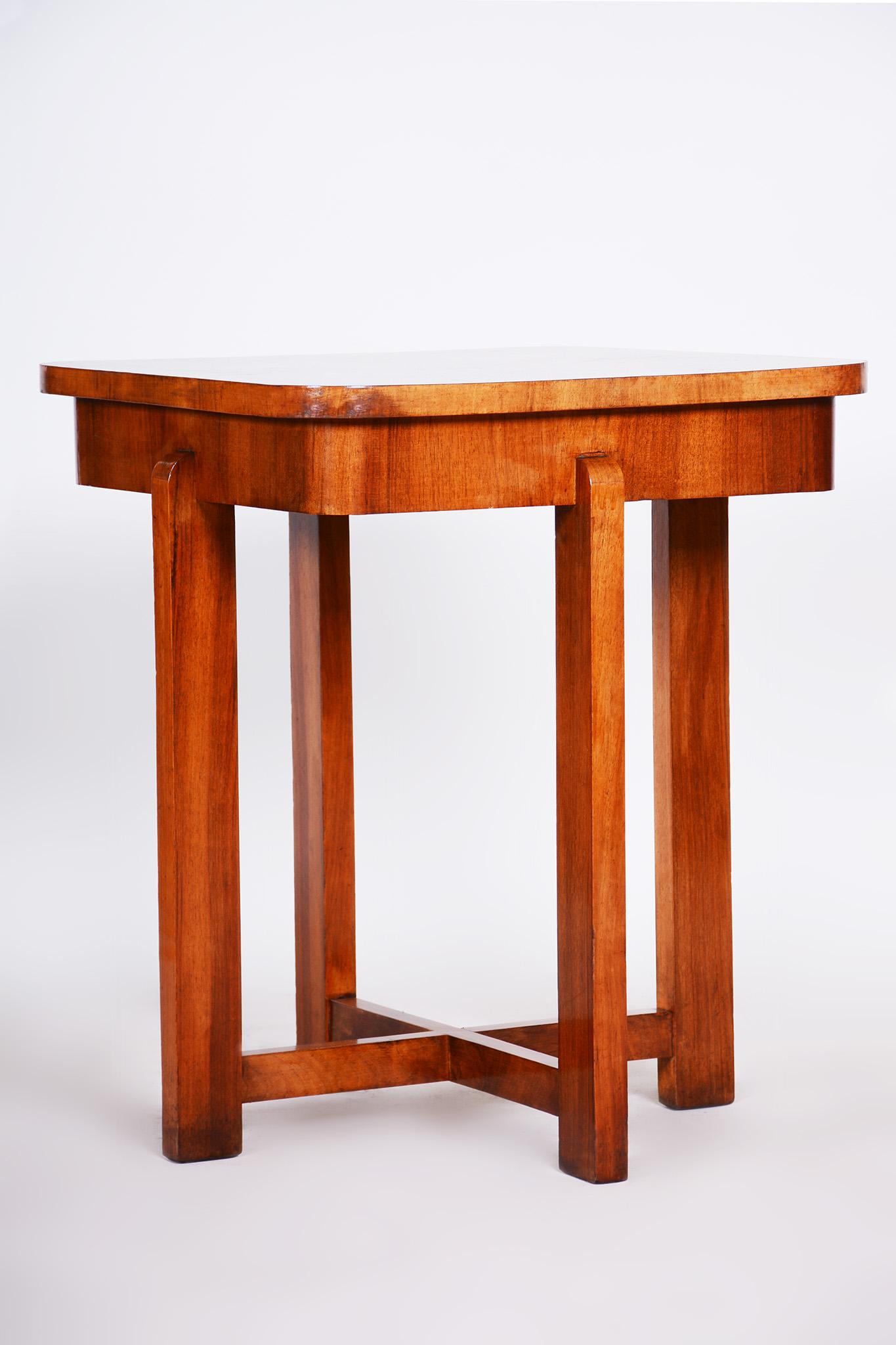 Mid-20th Century Small Czech Art Deco Table, Made in the 1930s Out of Walnut, Fully Restored