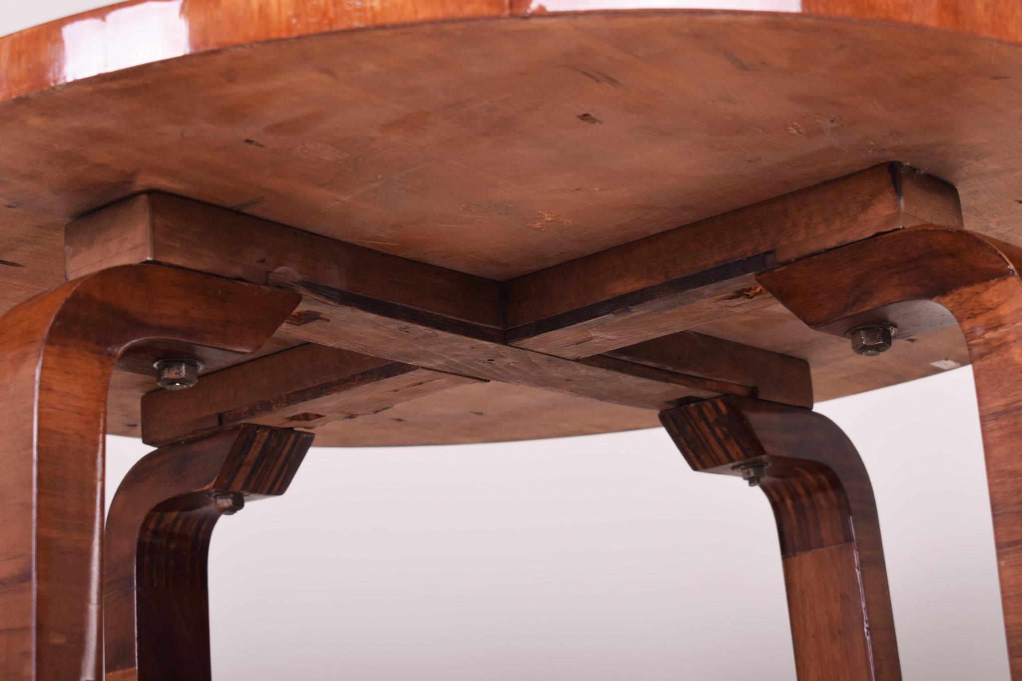 Wood Small Czech Art Deco Table, Made in the 1930s Out of Walnut. Fully Restored For Sale