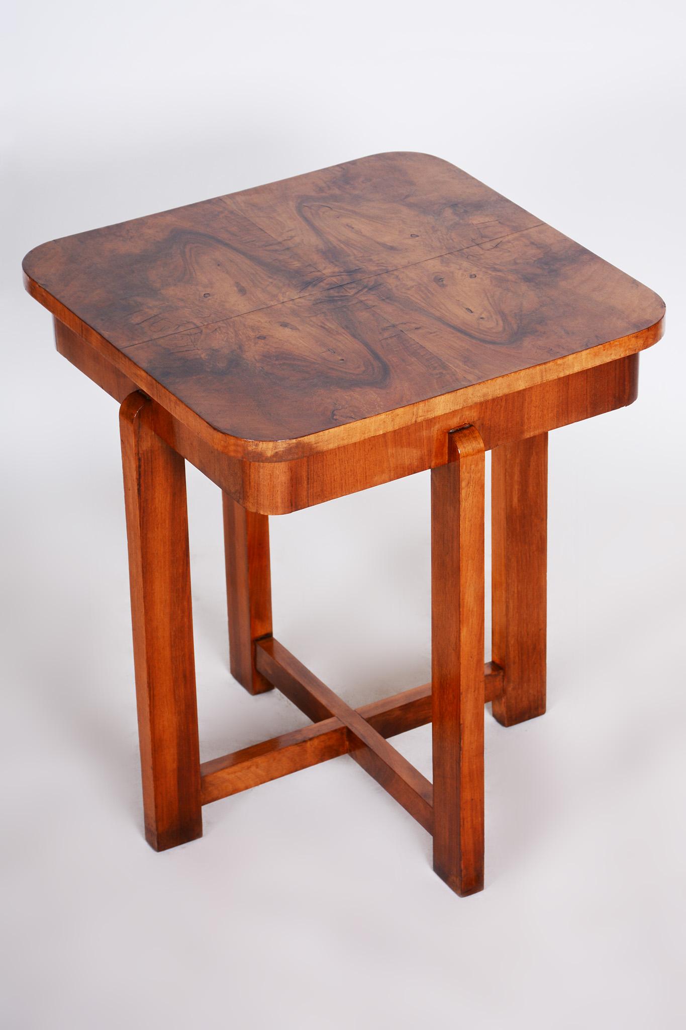 Wood Small Czech Art Deco Table, Made in the 1930s Out of Walnut, Fully Restored